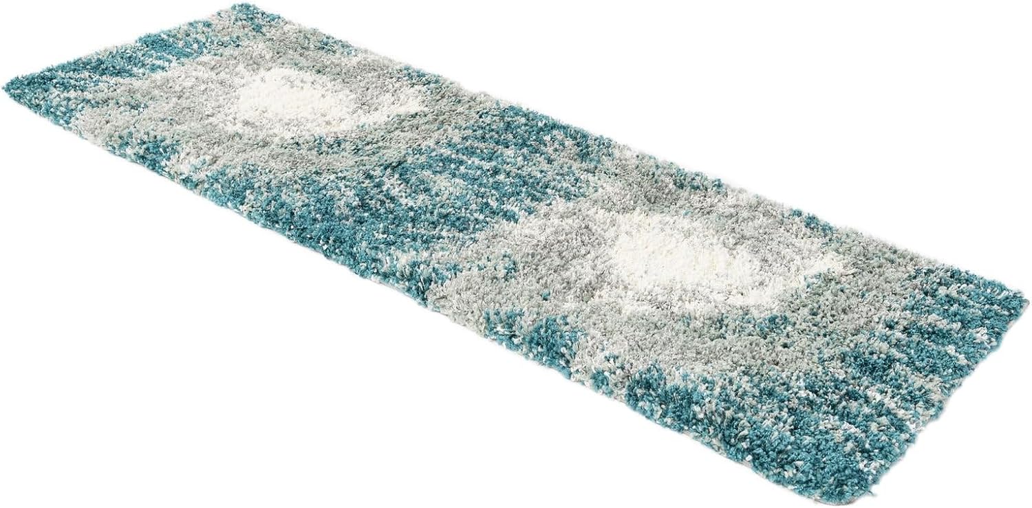 Rugs.com Soft Touch Shag Collection Rug – 6 Ft Runner Teal Shag-Pile Rug Perfect for Hallways, Entryways