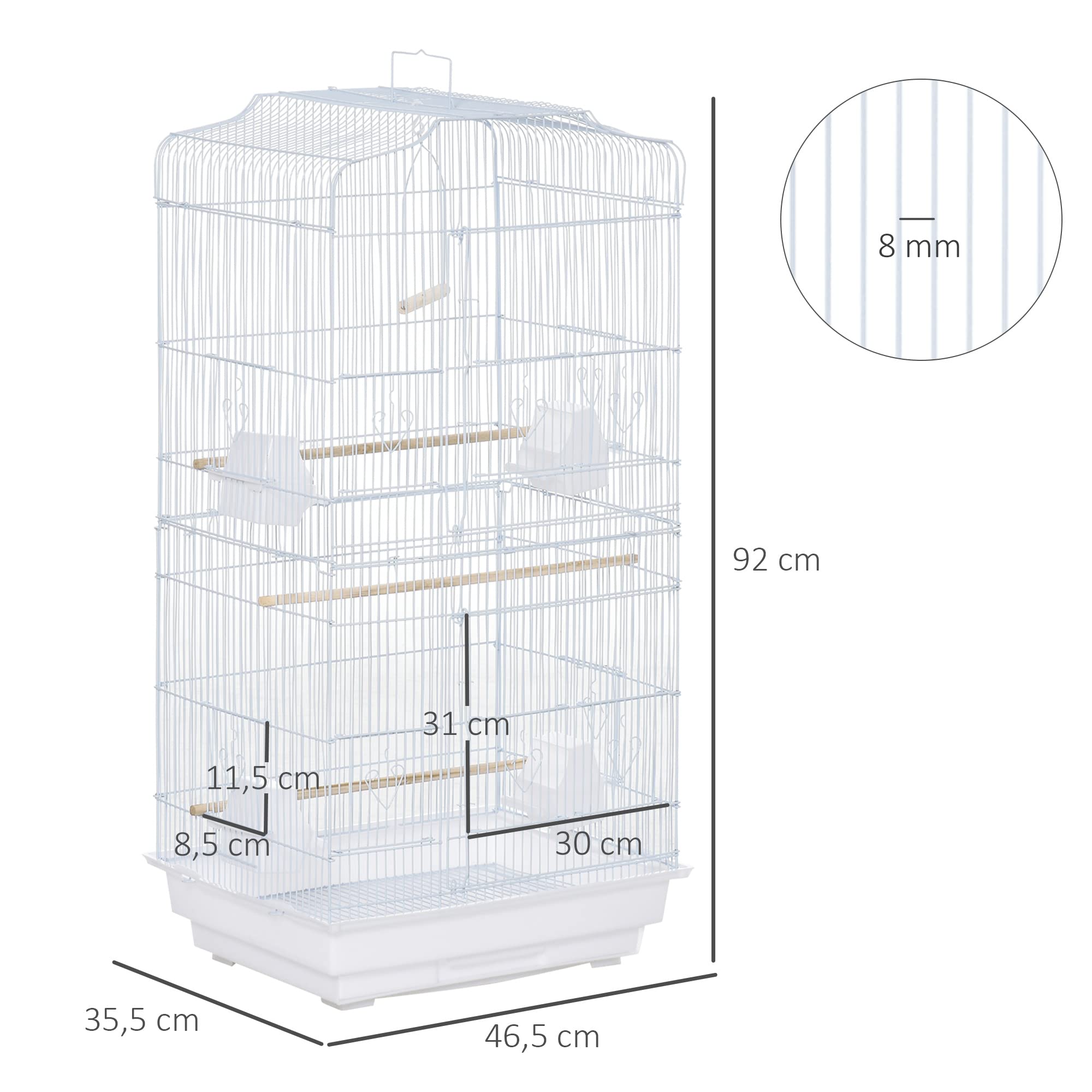 PawHut Vogelkäfig Vogelhaus Vogelvoliere Wellensittich Vogelbauer mit ausnehmbarer Bodenschale Weiß 47,5 x 36 x 91 cm