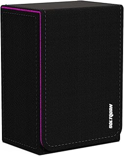 Boltquan Double Decker Leather Poker Card Case - Holds Two Sets of Poker Size Cards - Premium Dual-Deck Holder with Stylish Design and Secure Closure (Black-Purple)