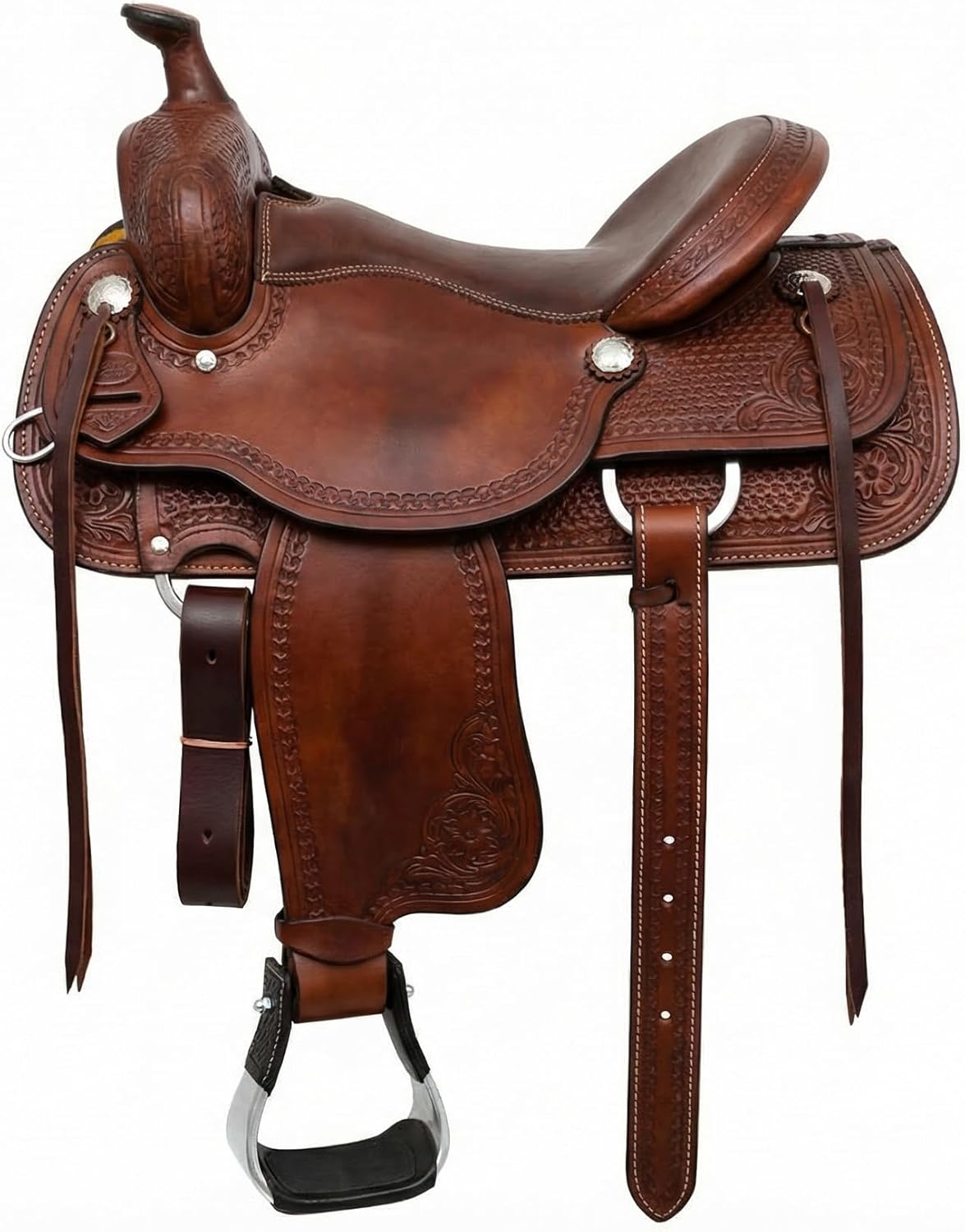 Pro Rider Challenger 5 3/8" Wide Western Saddle Aluminium Bell Roper Stirrups 51133BR