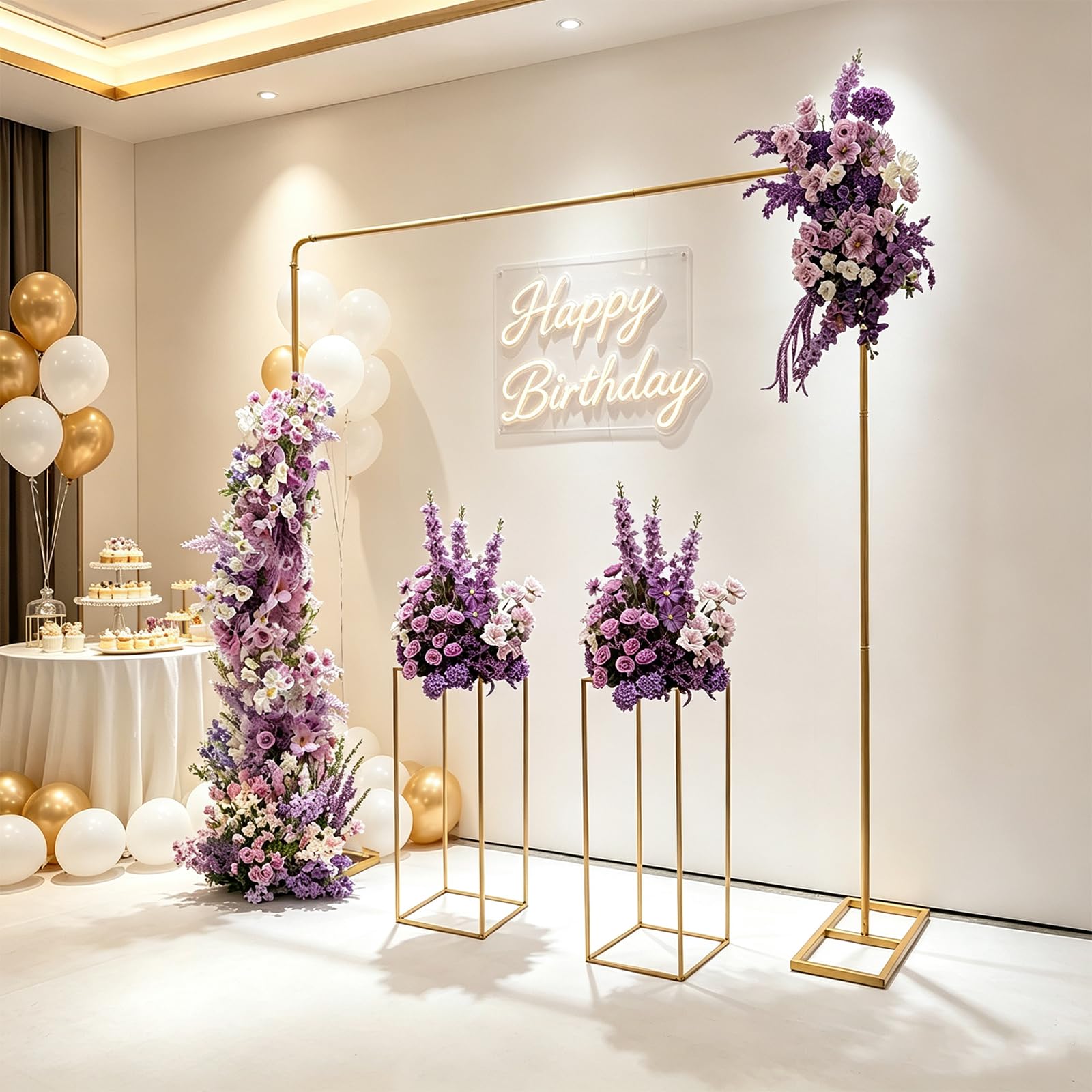 Hintergrundständer-Set 2x2 m, Blumenständer 80 cm, Gold, Stahl | Einbrennlackiert, 8 kg belastbar, werkzeuglose Steckmontage, breite Basis 50x23 cm, abgerundete Kanten
