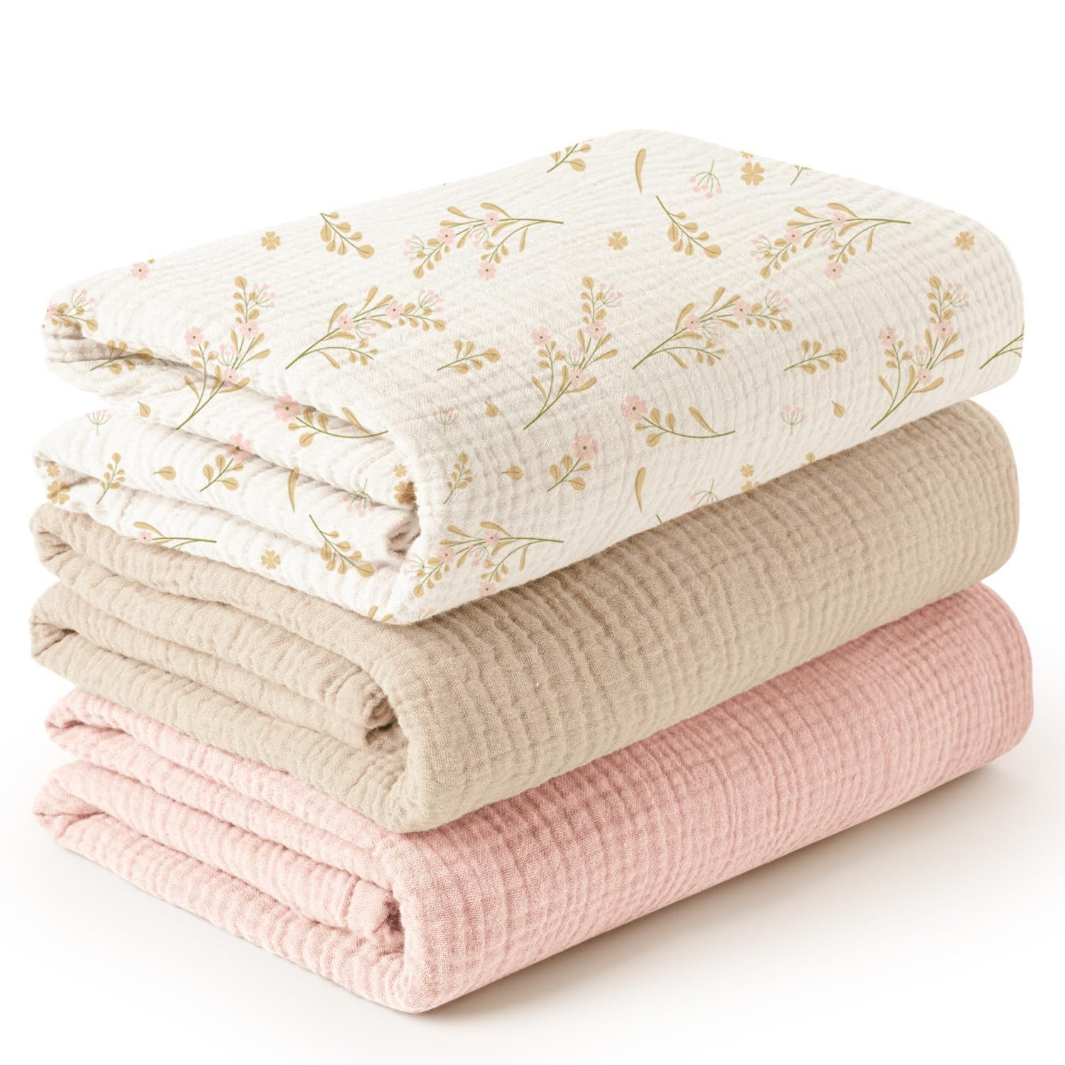Baby Pucktuch Musselin Decke 3 Stück Große 100 x 100cm Babydecke-Baby Swaddle Decke Tücher,Weich Atmungsaktiv,Spucktücher,Puckdecke,Wickeltuch wesentliche Artikel für Babyparty (rosa)