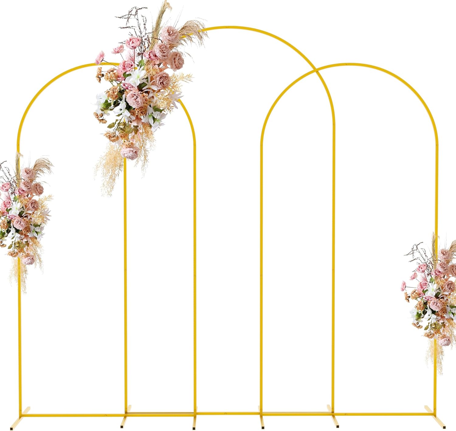 Fomcet Metal Arch Backdrop Stand 7.2FT & 6.6FT & 6.6FT Set of 3 Gold Wedding Arch Stand Backdrop for Birthday Party Baby Shower Anniversary Ceremony Backdrop Arch Decoration 7.2FT, 6.6FT, 6.6FT Gold