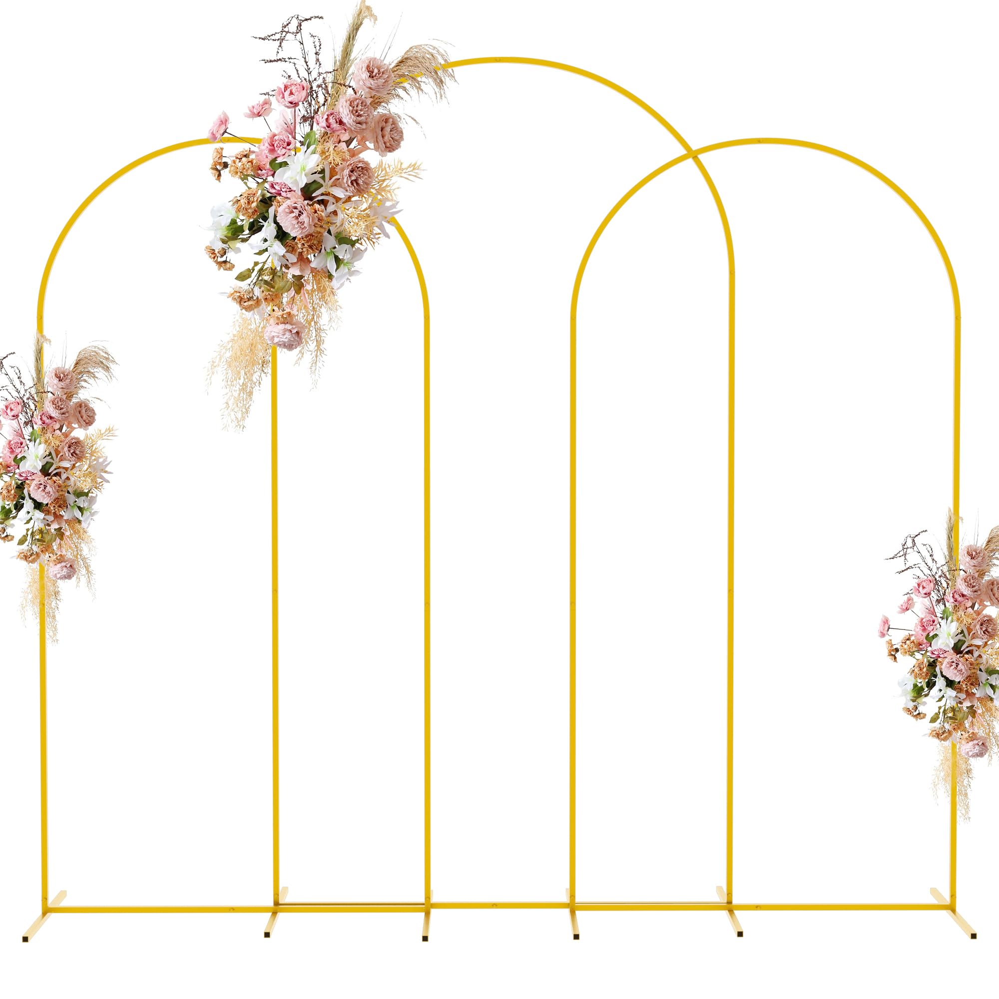Fomcet Metal Arch Backdrop Stand 7.2FT & 6.6FT & 6.6FT Set of 3 Gold Wedding Arch Stand Backdrop for Birthday Party Baby Shower Anniversary Ceremony Backdrop Arch Decoration