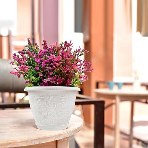 Miniatura 5 de Macetas de plástico para plantas de interior, paquete de 4 macetas blancas de 12 pulgadas con orificio de drenaje y bandeja, maceta grande