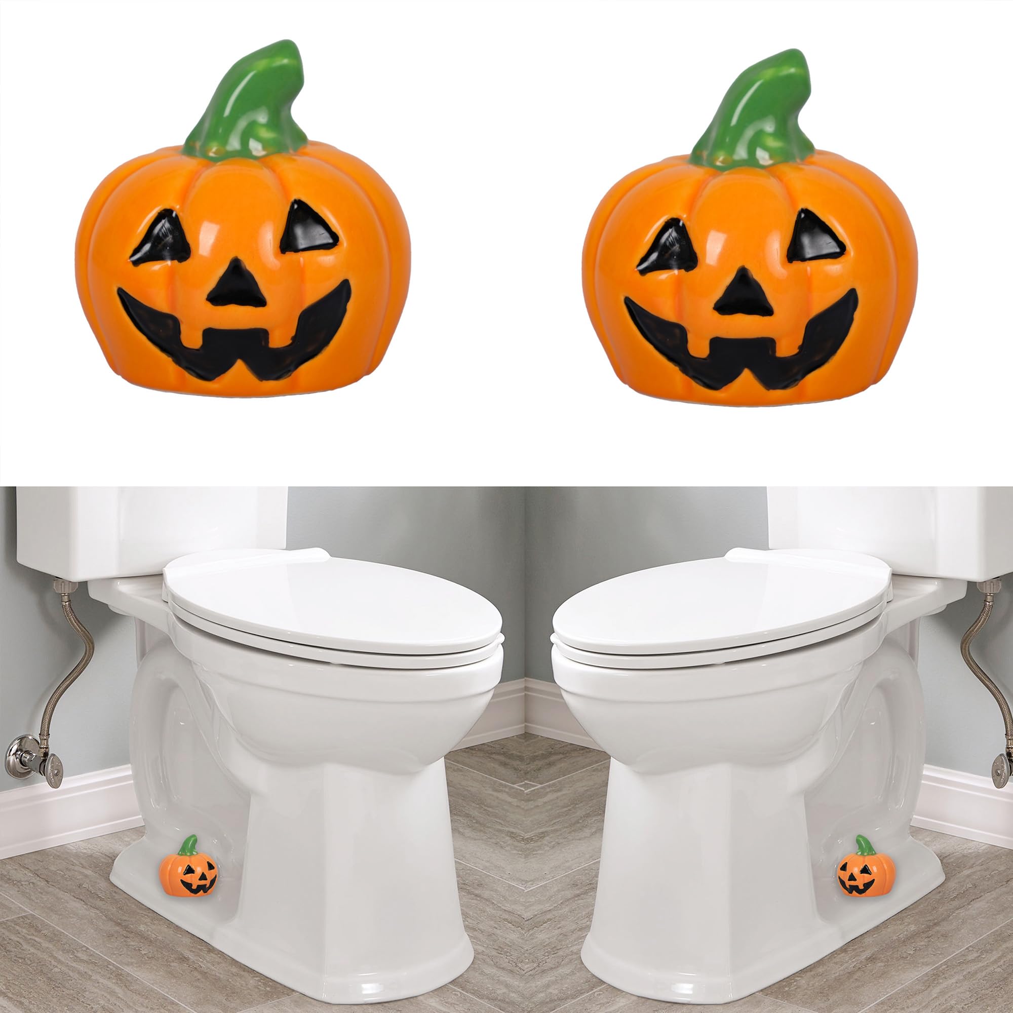 ZUNON Toilet Bolt Caps, Decorative Toilet Bolt Covers, Ceramic Cute Frog Covers Toilet Bolts Bathroom Decor Easy Installation Set of 2 (Orange pumpkim)