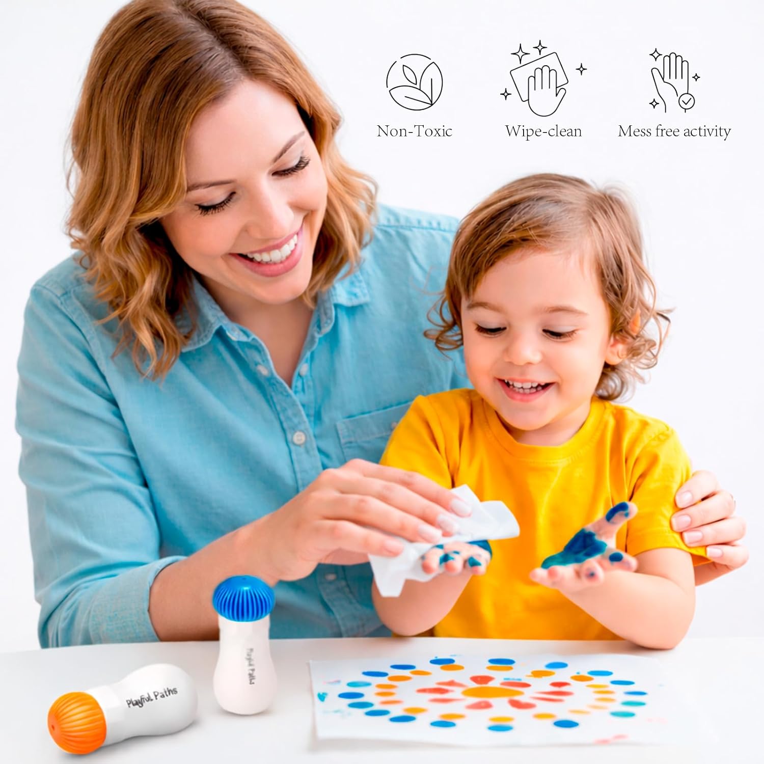Playful Paths Dot Markers Activity Kit for Toddlers and Kids, 12 washable colors, Dot Paint Set With Free Activity Book, dot paint markers, washable markers for toddler, washable dot paints for kids