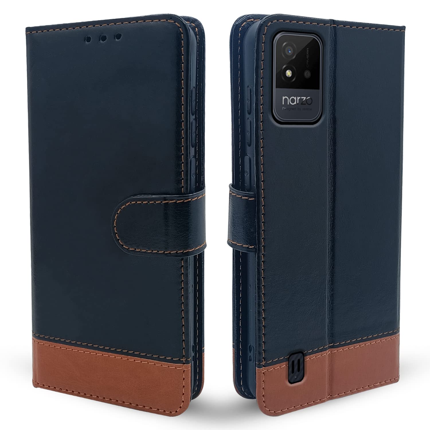 Pikkme Realme Narzo 50i Flip Cover | Dual-Tone Genuine PU Leather Finish | Wallet Style & Stand | Magnetic Flip Case for Realme Narzo 50i (Black & Brown) (B0B54Y8WGJ) Amazon Price History, Amazon Price Tracker