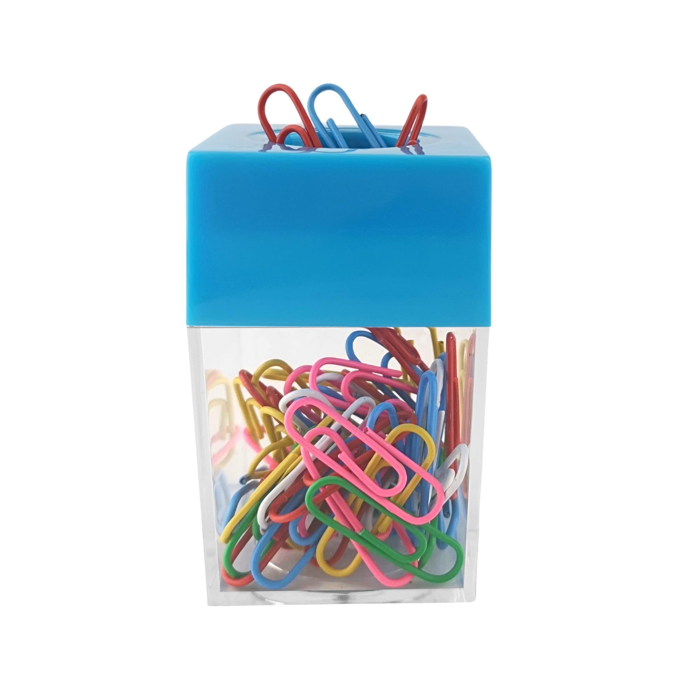 D.RECT Square Magnetic Paperclip Dispenser – Compact Clip Holder with 100 Colourful Paperclips – Desk Organizer for Office, School or Home Use