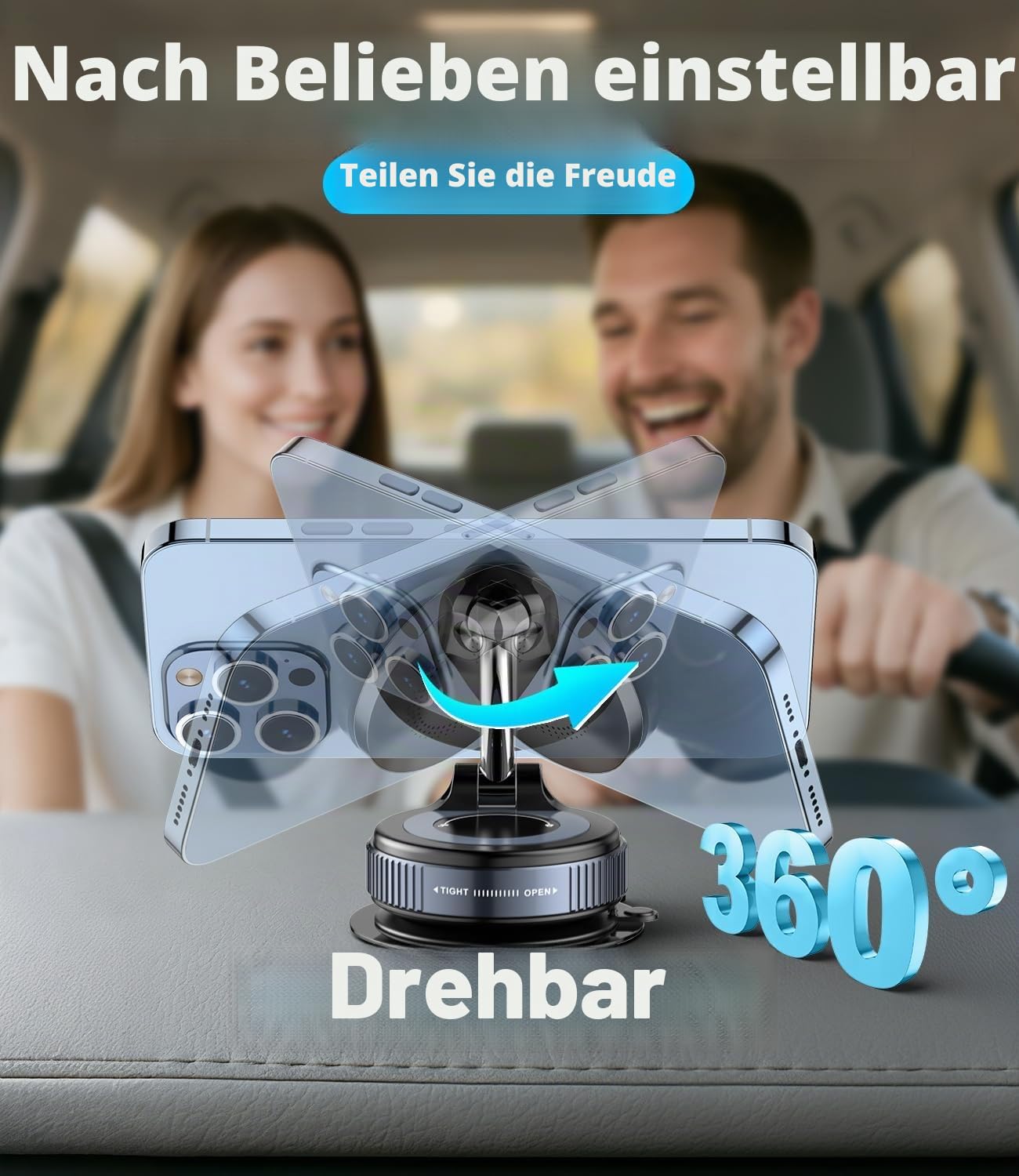 15W Schnelles Laden Autohalterung mit Ladefunktion [Vakuum Saugnapf] [360° Verstellbare & Faltbare] Kabelloses Ladegerät Handyhalterung Auto für MagSafe iPhone 17/16/15/14/13/12