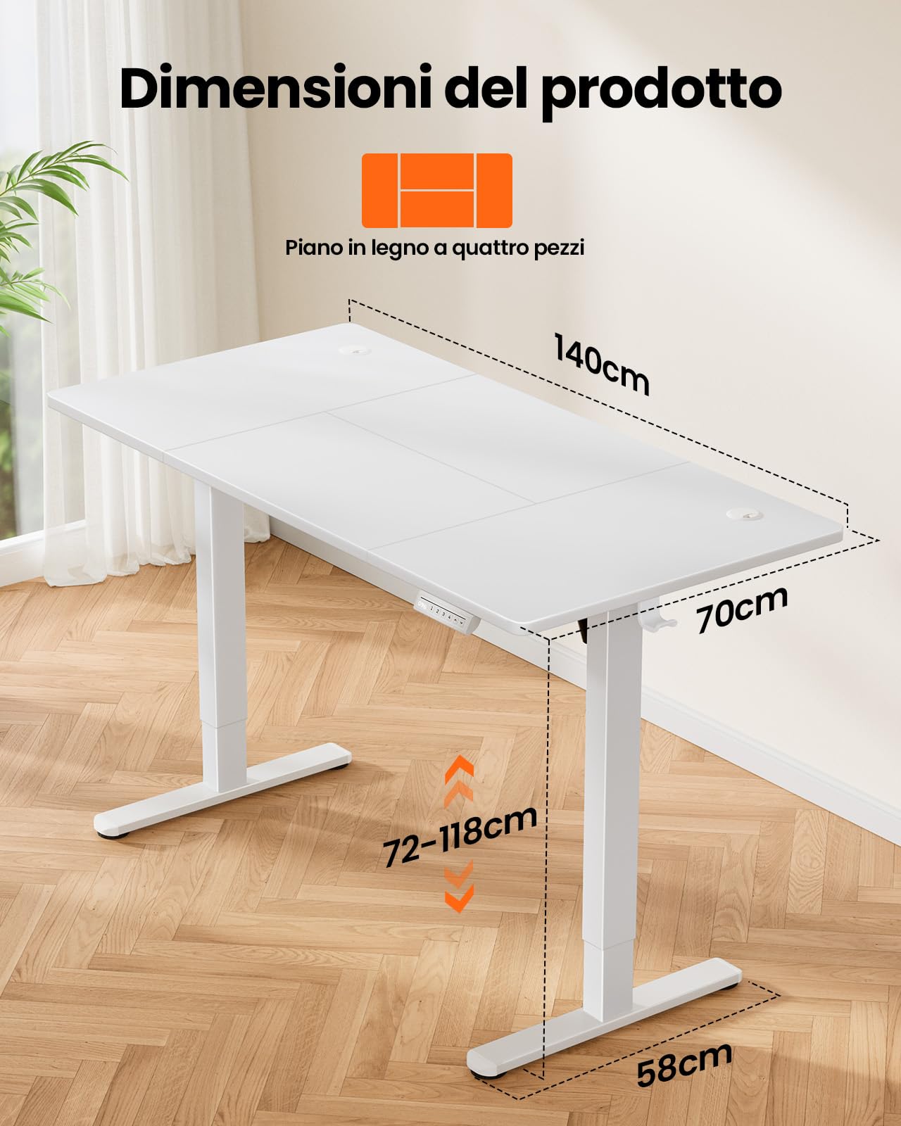 ErGear Scrivania Regolabile in Altezza per Ufficio e Computer 140 x 70 cm, Con Pannello Intelligente a 4 Memorie e Piano Assemblato