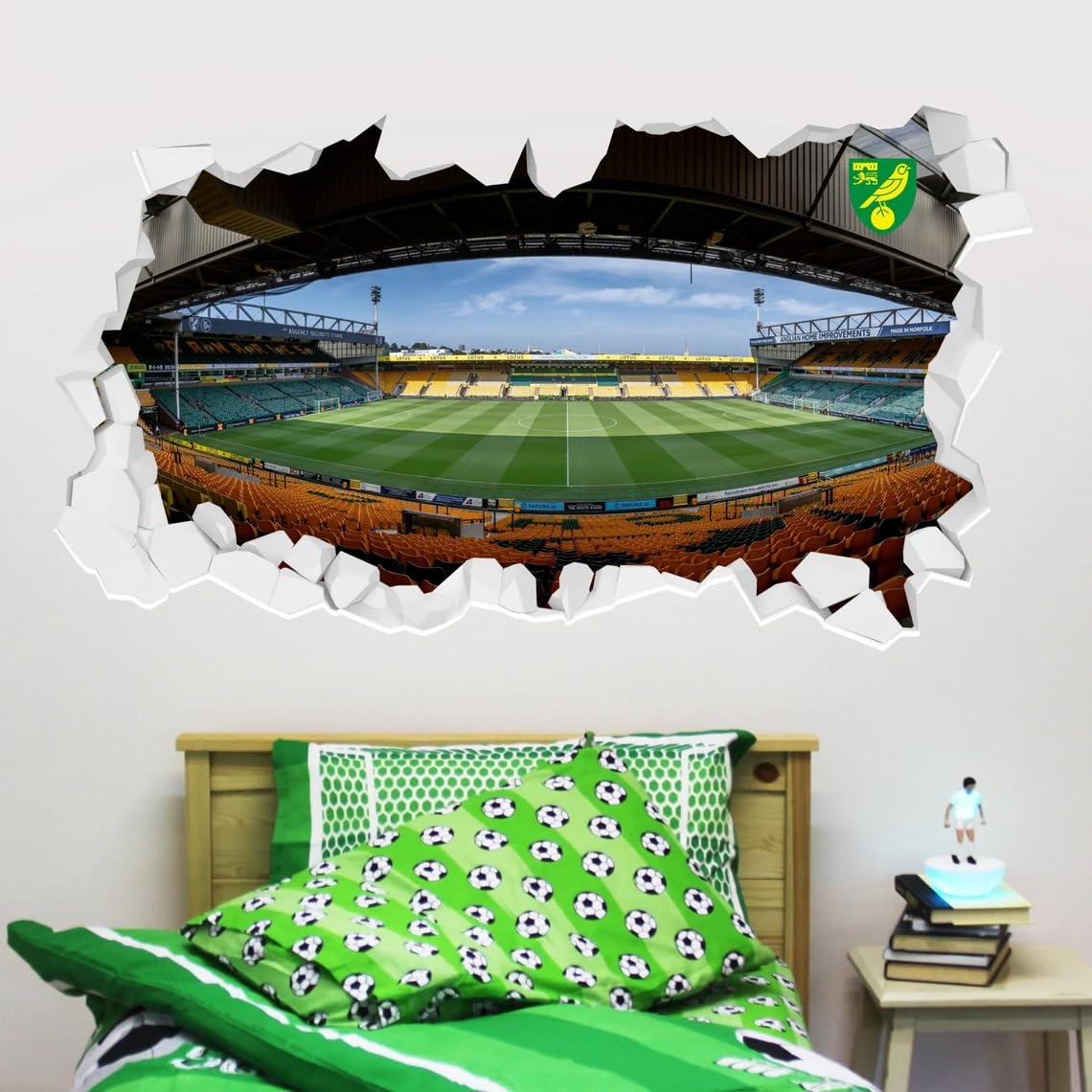 Beautiful Game Norwich City Fc Smashed Wall Sticker - Carrow Road Broken Mural Art (90Cm X 45Cm)
