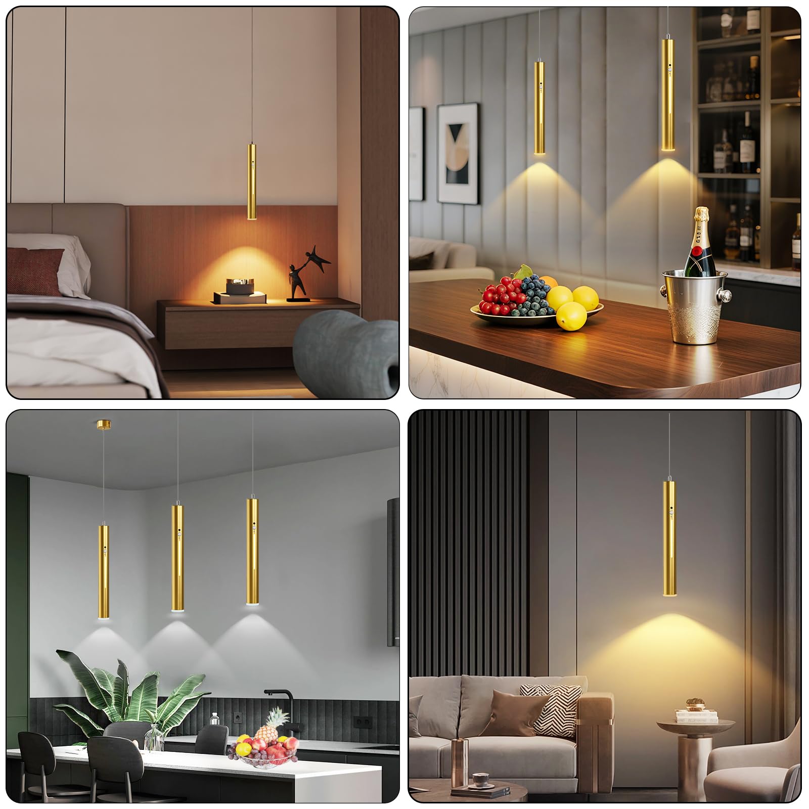 Lampada a Sospensione 5000mAh, Lampadario Camera da Letto Ricaricabile Con Telecomando, Dimmerabile 3000K-6000K, Lampadario Soffitto Oro con Sensore di Movimento Per Soggiorno Cucina