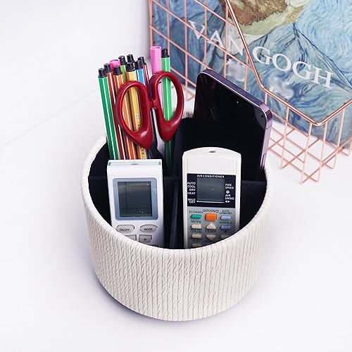Miniatura 6 de Organizador redondo de cuero para suministros de arte, soporte para control remoto, giro de 360 grados, soporte multifuncional para lápices, 4