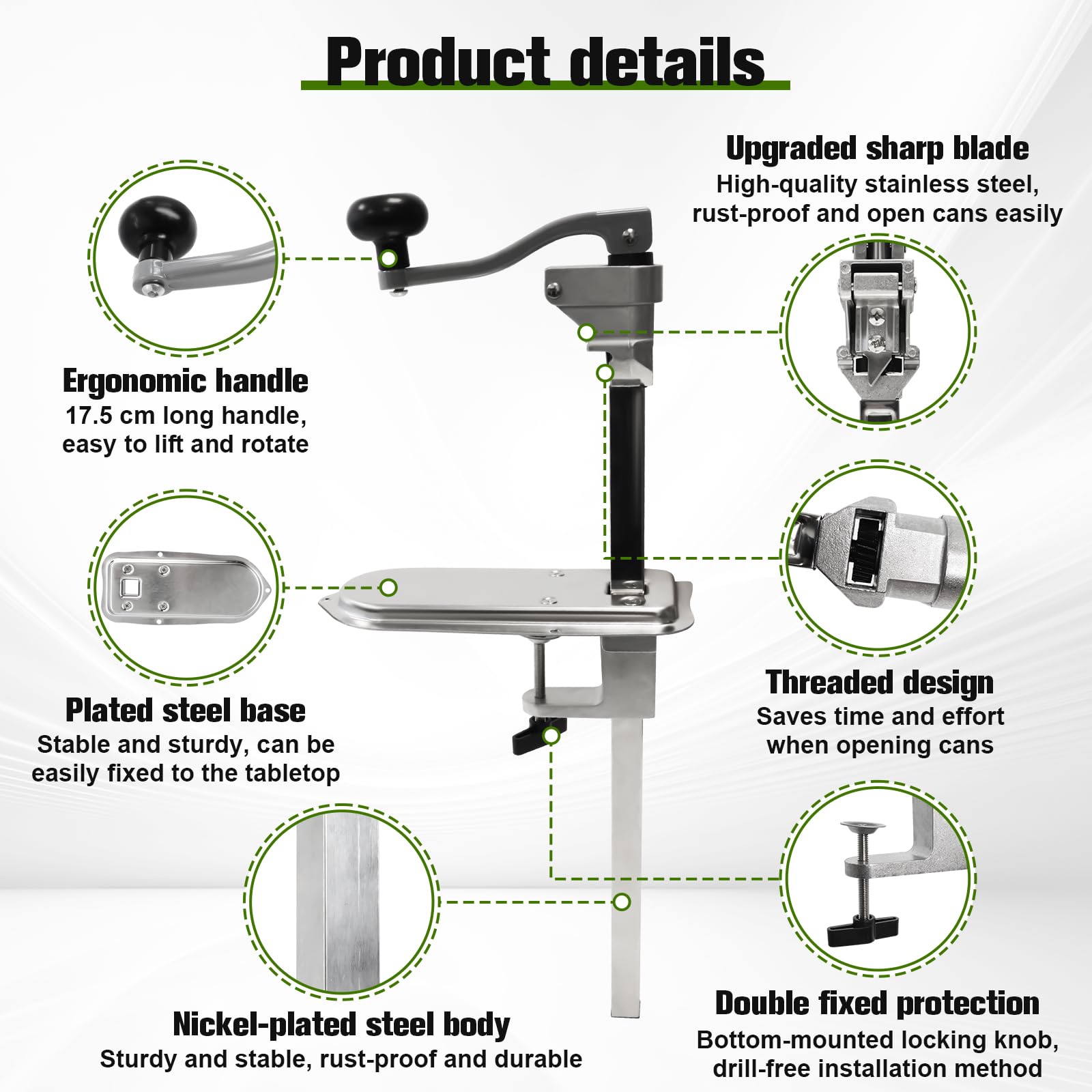 59 cm Abrelatas de Mesa de Acero Inoxidable | Abrelatas de Banco Manual, Abridor de Conservas para Cocinas Profesionales
