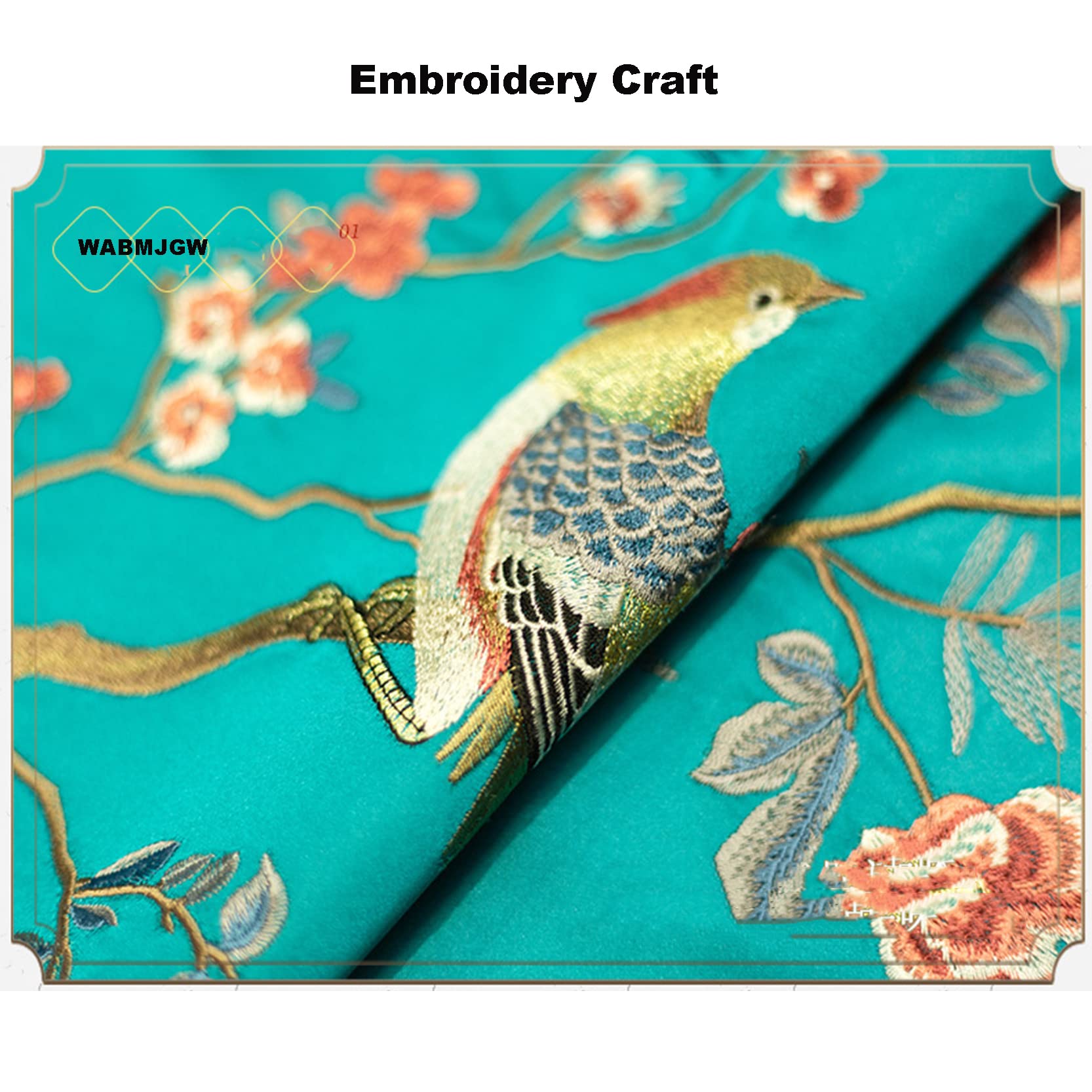Juego de 2 fundas de almohada bordadas para pájaros, fundas de almohada decorativas de satén suave, estilo clásico, chino moderno, floral, para sofá, dormitorio, azul oscuro, 60 x 60 cm