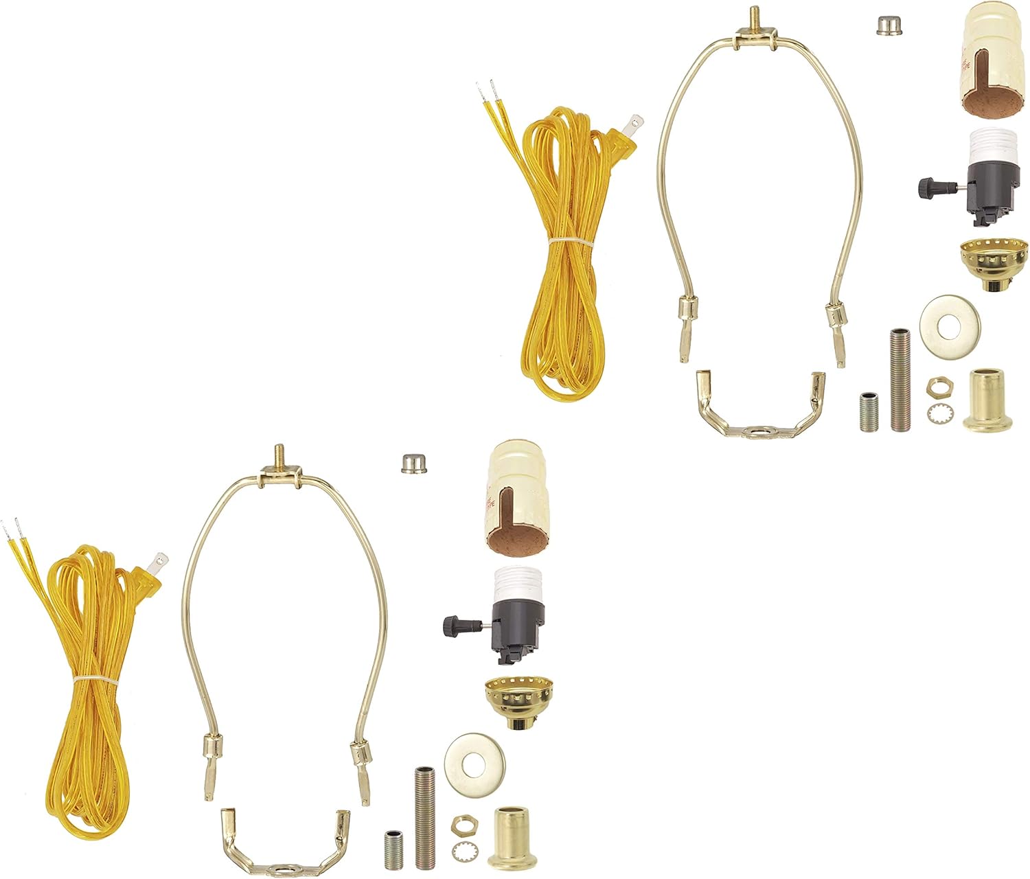 B&P Lamp® Brass Plated Finish Table Lamp Wiring Kit with a 8 Inch Harp and 3-Way Socket, Pack of 2