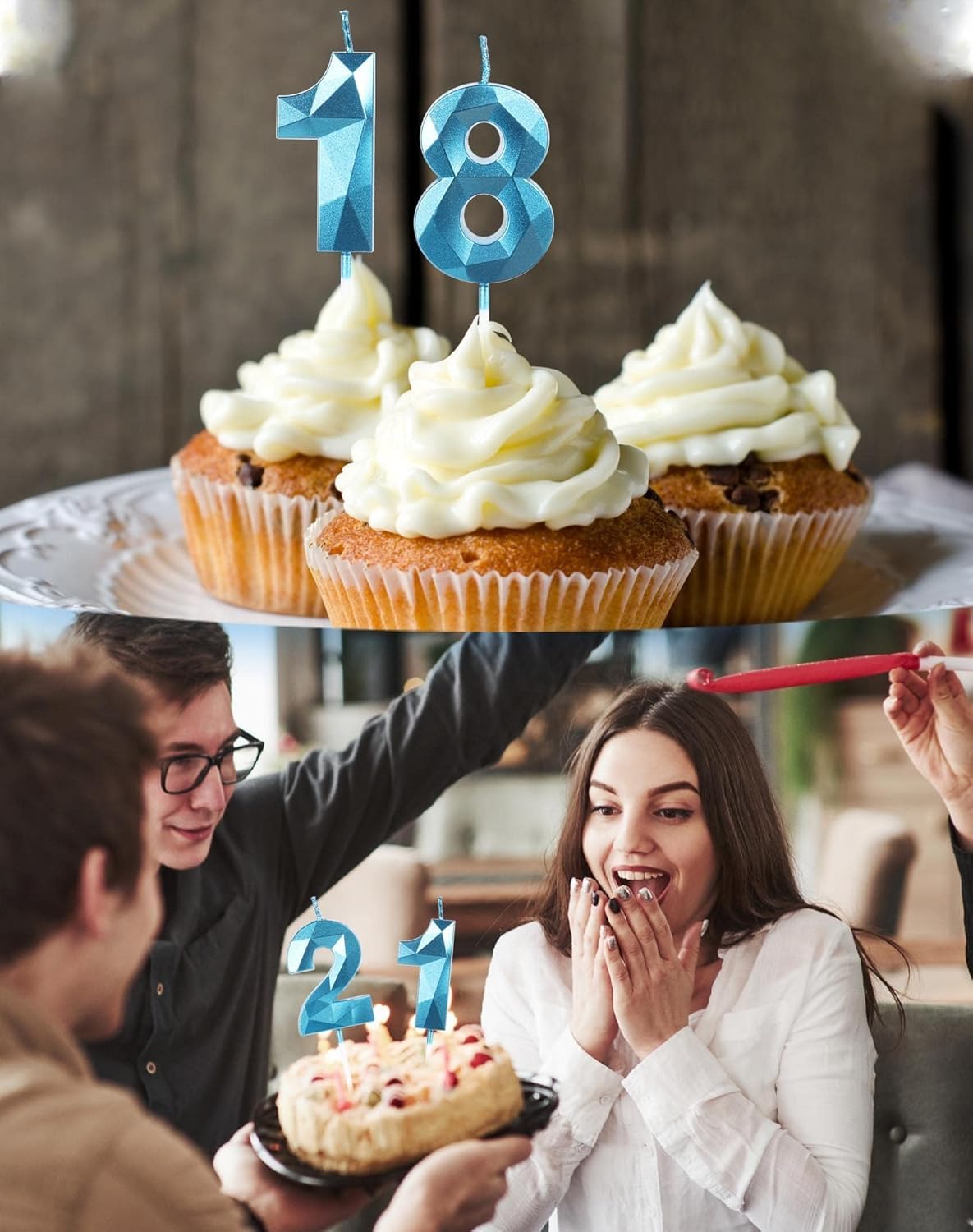 i-QiQi - Candele per 21° compleanno, da viola a blu, con 12 candele a spirale sfumate per numero 21, candele per torta di buon 21 compleanno