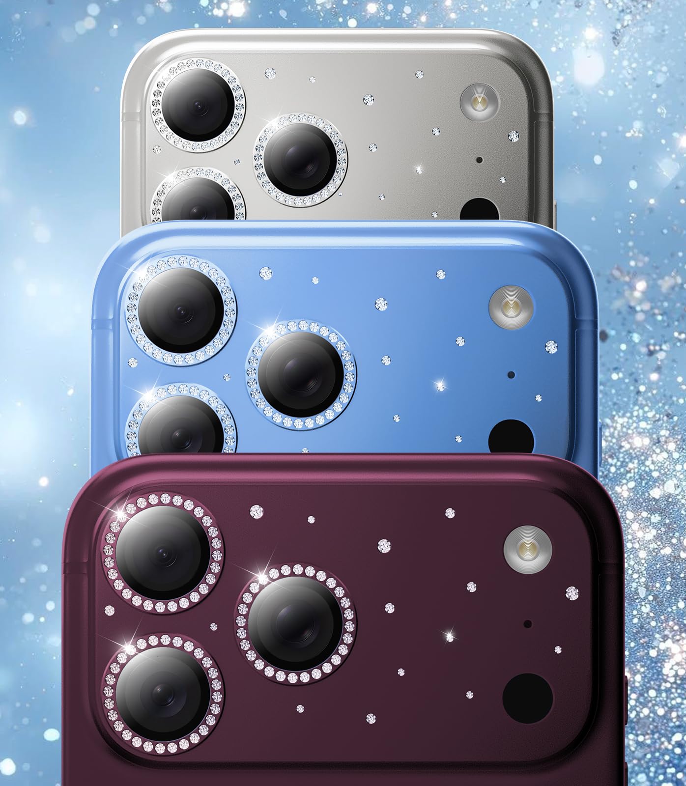 HelloDeere Protection d'objectif d'appareil photo pour iPhone 17 Pro Max, pas facile à casser, ultra brillant, rond, diamant, en verre trempé, cadre en métal, coque d'appareil photo pour iPhone 17 Pro