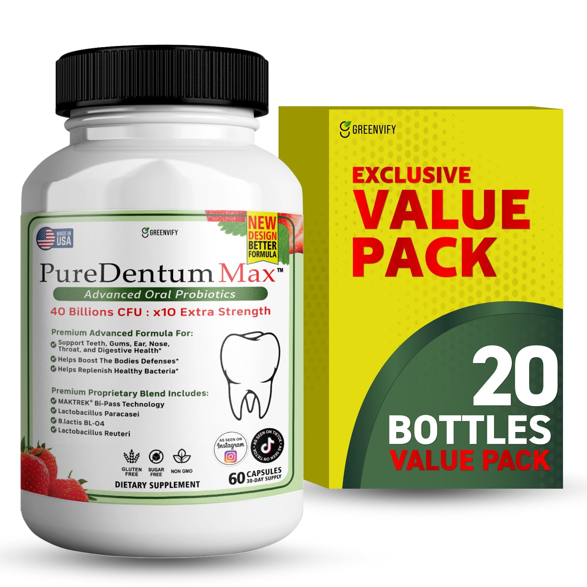 Puredentum Max for Gums and Teeth Health Fresh Breath - 40 Billion CFU Advanced Oral Probiotics for Mouth