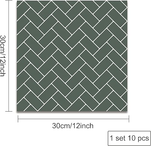 Miniatura 4 de WOOHOOROO Home Kitchen Backsplash - Azulejos de ladrillo de espiga verde para despegar y pegar, adhesivo autoadhesivo para pared, decoración