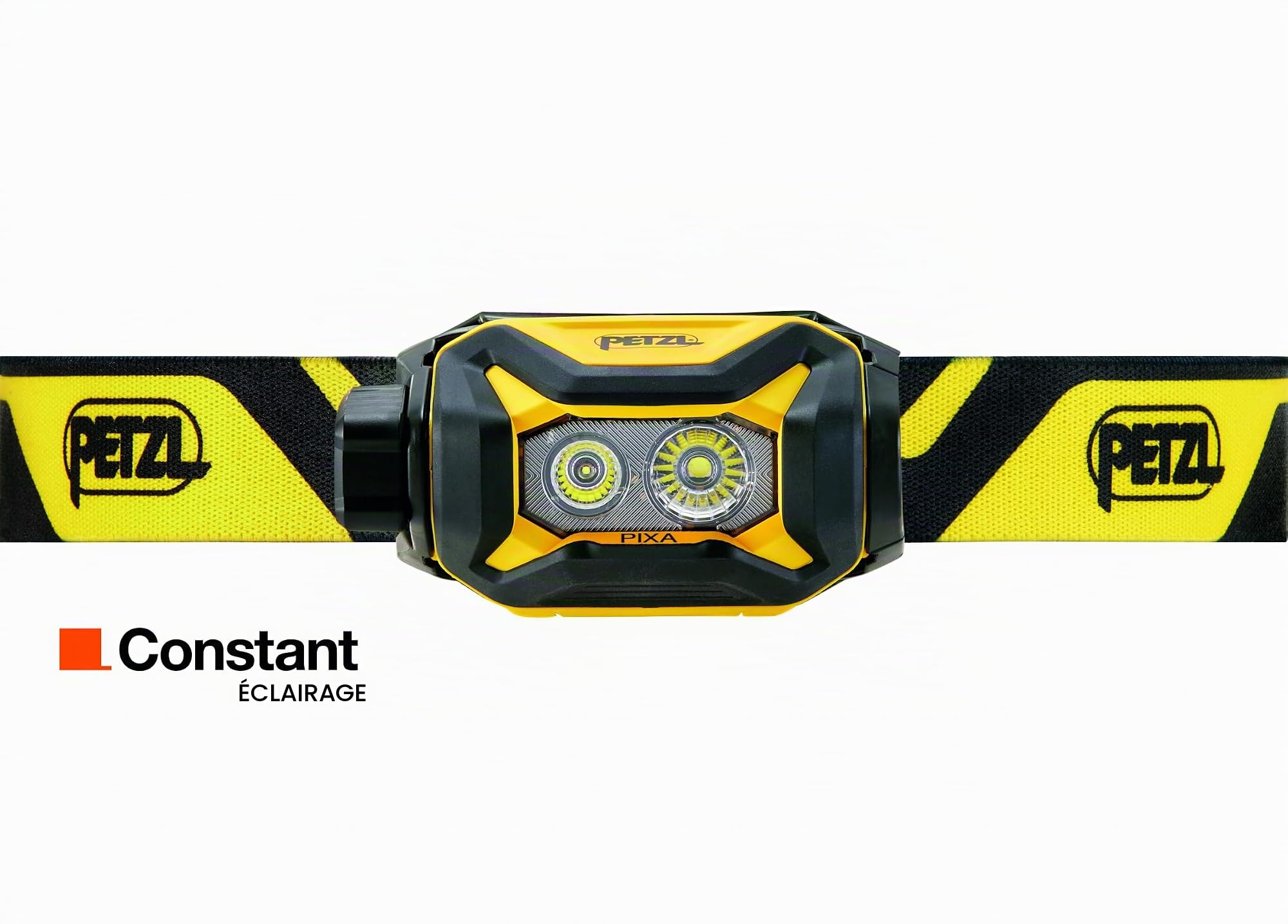 PETZL PIXA Lampe Frontale LED Professionnelle, 450 Lumens, IP68 Étanche, 3 Modes d'Éclairage, Noir/Jaune