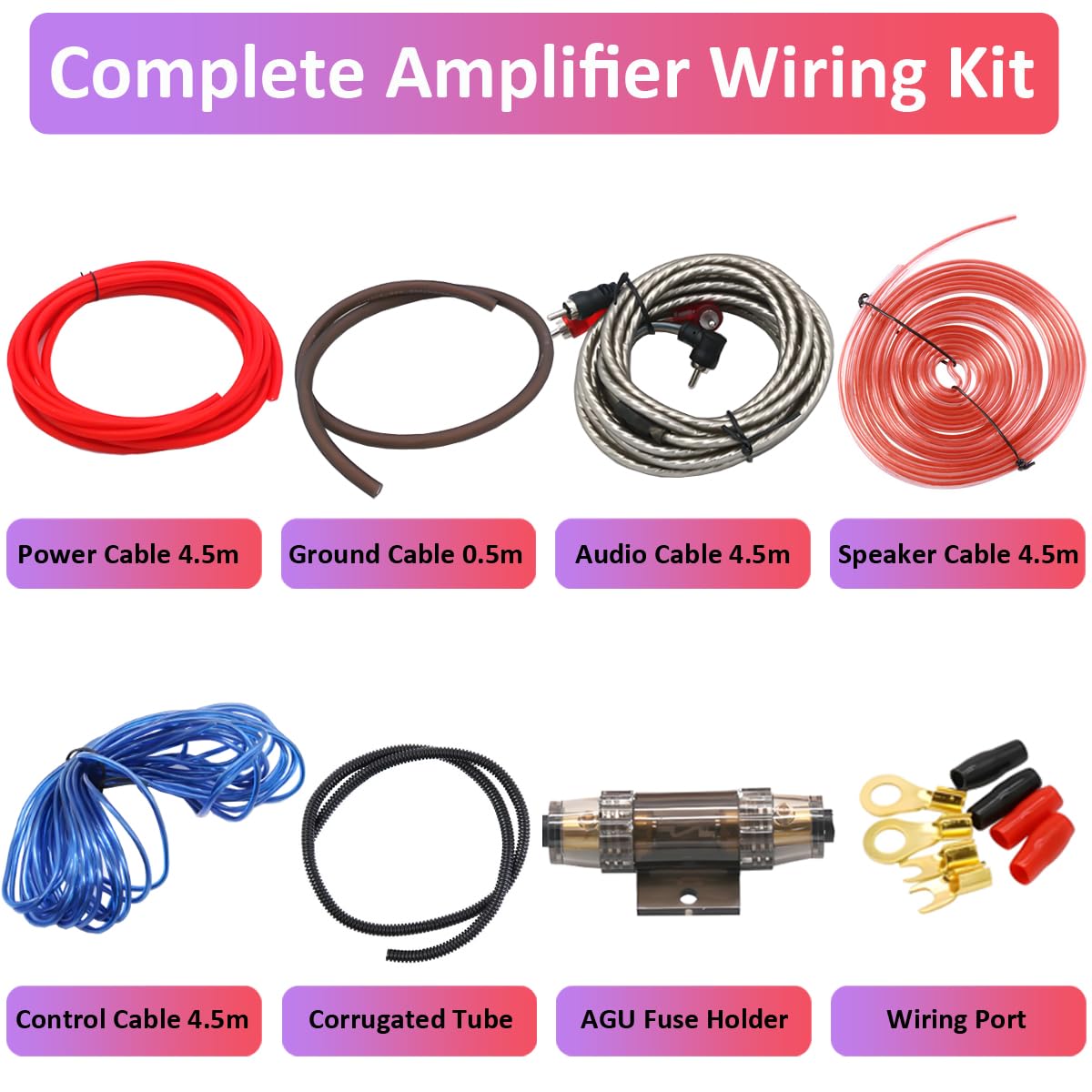 6GA Kit Cavi Amplificatore per Auto 6AWG Set di Cavo per Amplificatori 2000W Cablaggio Completo Ampli Installazione Audio Subwoofer Stereo Connettore RCA Altoparlanti