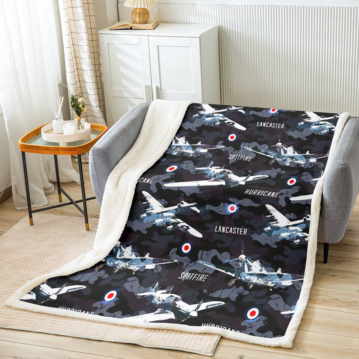 Loussiesd Aircraft Throw Blanket for Boys Girls Kids Army Camouflage Plush Blanket Helicopter Flying Plane Sherpa Blanket Colorful Camo Military Fuzzy Blanket for Sofa Bed,Single 50x60 Inch