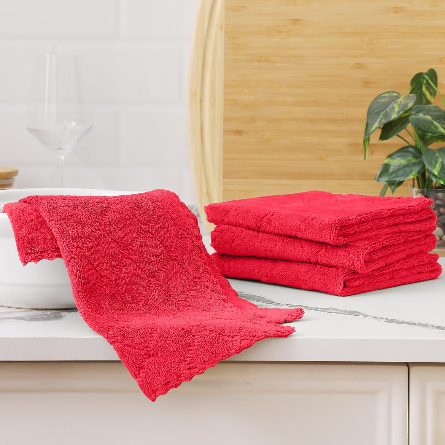 Homaxy 12 Pack Dish Towels for Kitchen (13 x 19 Inches, Red), Super Soft and Absorbent Coral Velvet Dish Cloths for Washing Dishes, Nonstick Oil Fast Drying Microfiber Cleaning Cloth - Image 7