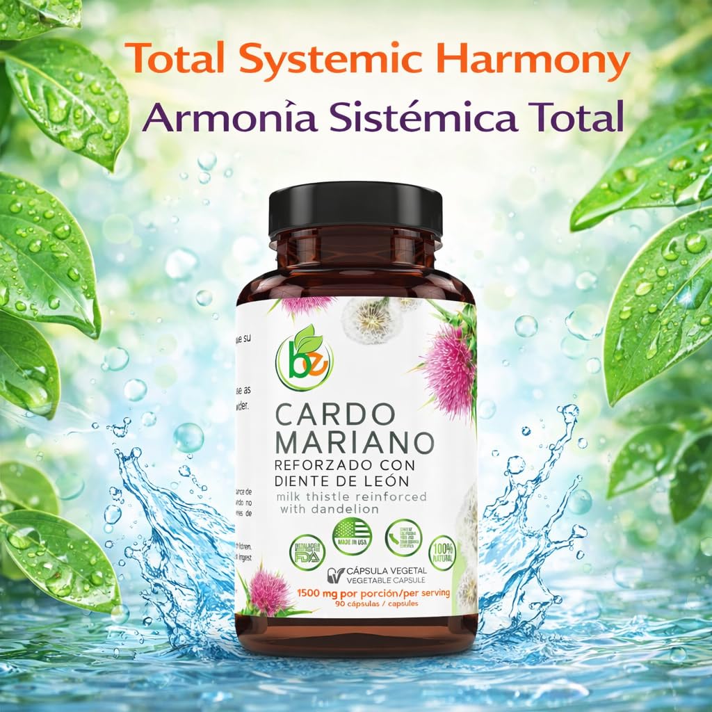 Cardo Mariano reforzado con diente Leon (Milk Thistle Reinforced w/Dandelion) 90 Vegetable Capsule 1500 mg per Serving, Root Liver Health Support, Antioxidant Support,100% Natural, Made by BexpertsUSA — Amazon image 9