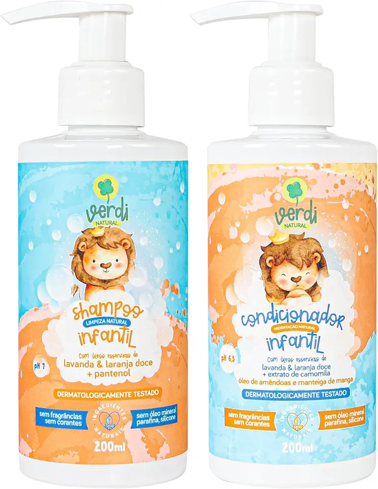 Kit Shampoo E Condicionador Infantil Natural Verdi Natural Com Pantenol Lavanda Camomila Shampoo + Condicionador Para Bebês e Crianças