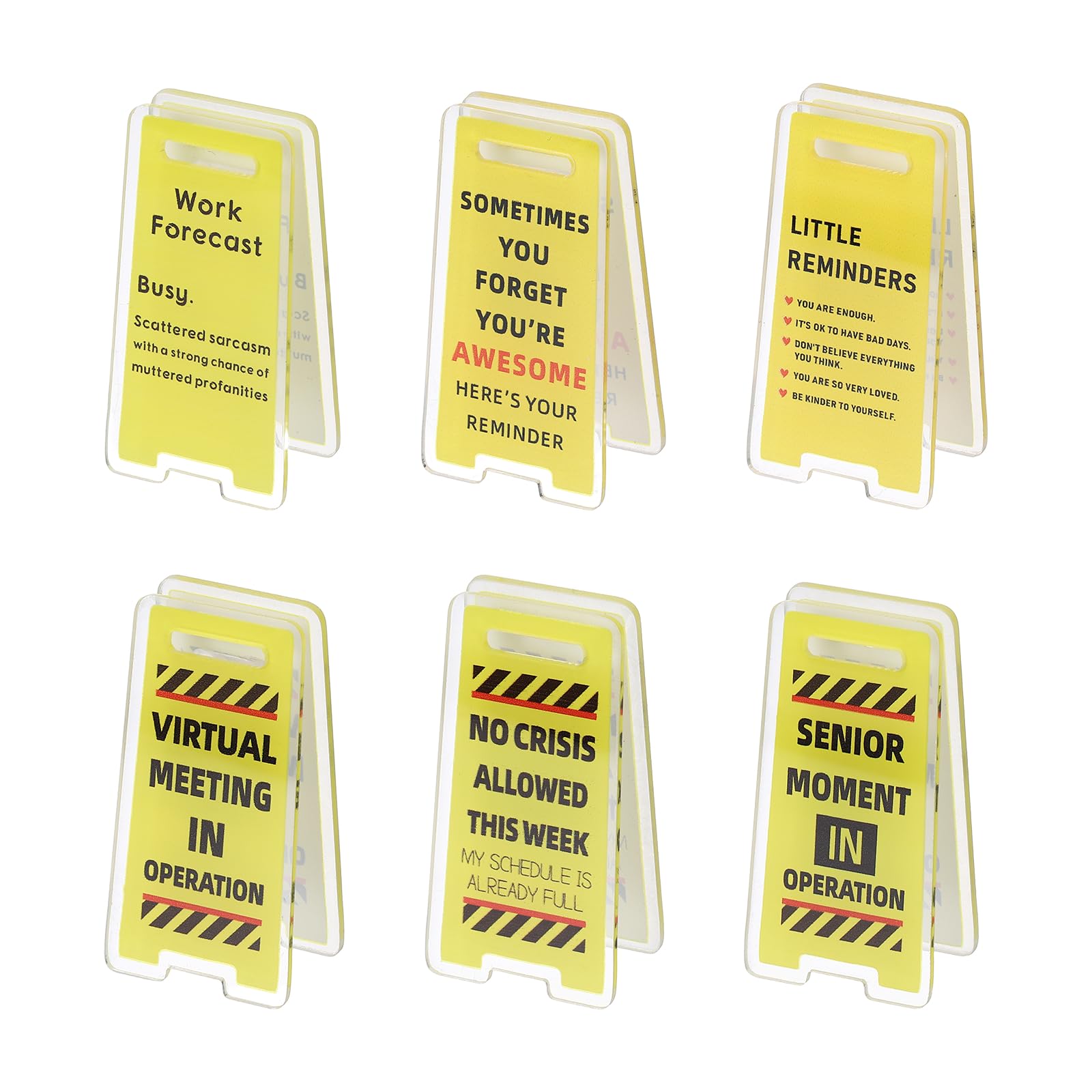 PATIKIL 6Pcs Funny Note Holder Clips, Acrylic Humorous Desk Sign Sticky Note Holder for Office Gifts Coworkers Employees Friends, Yellow Work Set-10