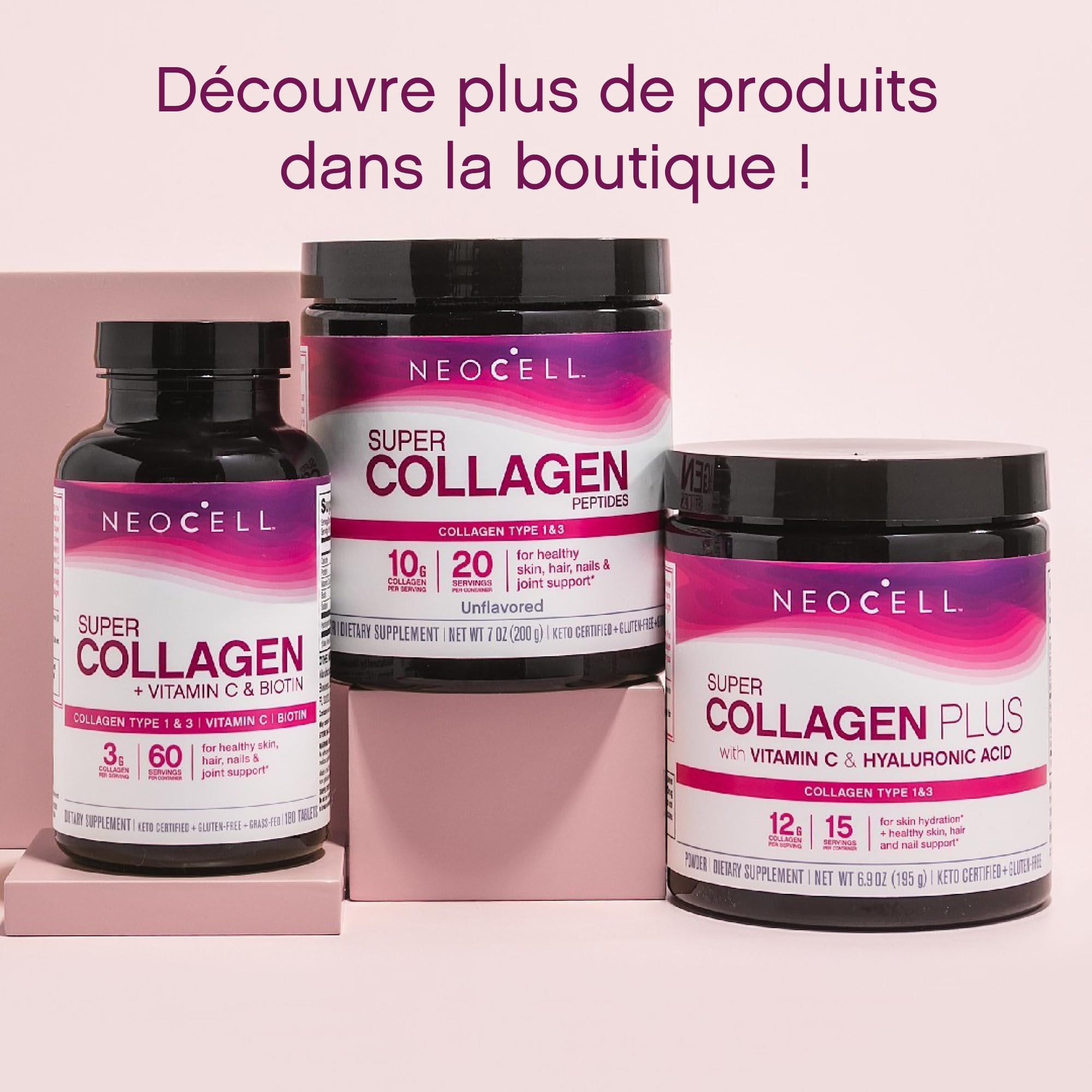NeoCell, Super Collagen, avec Vitamine C et Biotine, Haute Dosé, 180 Comprimés, Sans Gluten, Sans Soja, Sans OGM