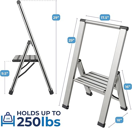Miniatura 2 de Escalera plegable de 1 escalón, decorativa, aluminio moderno y hermoso, perfil ultra delgado, escalones antideslizantes, resistente y portátil para