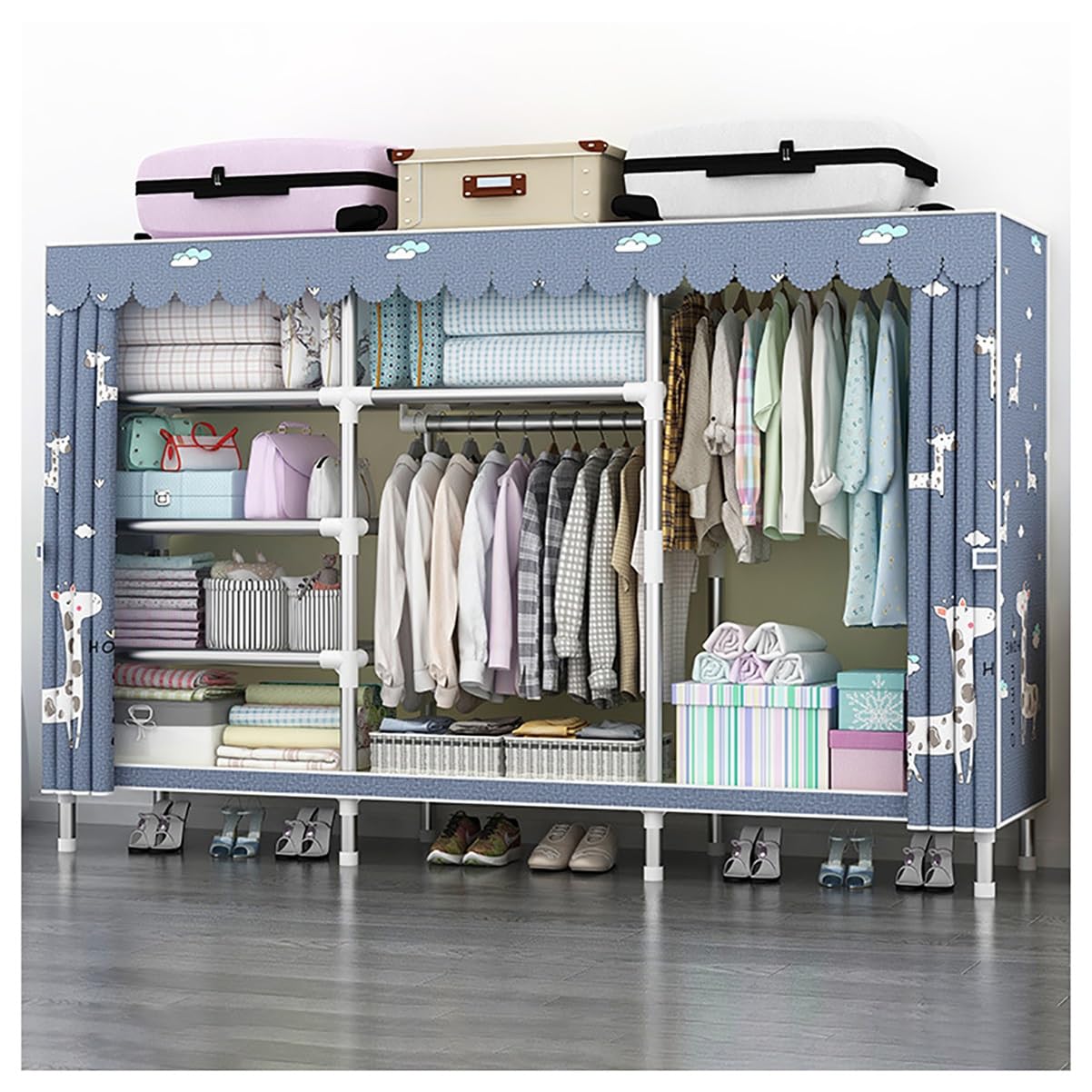 Armoire de placard portable anti-poussière avec 5 compartiments de rangement
