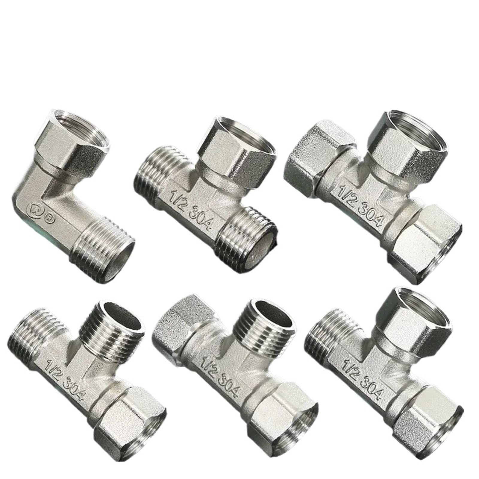 Válvula triangular for calentador de agua, codo de tres vías, junta flexible de acero inoxidable 304, for tuberías de gas, internas y externas(F-M-M Tee 1l2)