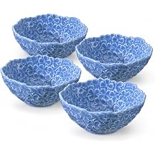 4 Pcs Blue Hydrangea Bowls Porcelain Tidbit, 4.75 Inch