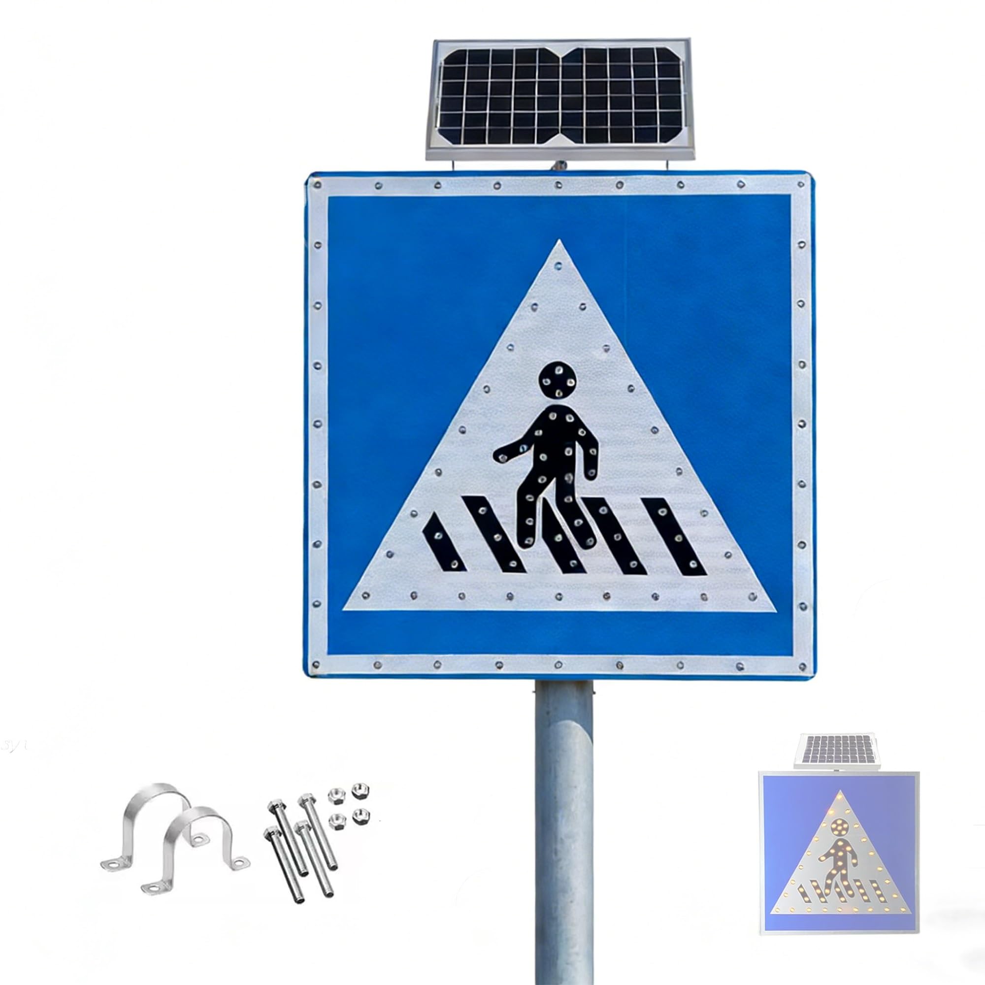Señal de cruce peatonal intermitente LED con energía solar, luz de advertencia de alto brillo, señal de tráfico de aluminio para carretera, zona escolar, comunidad