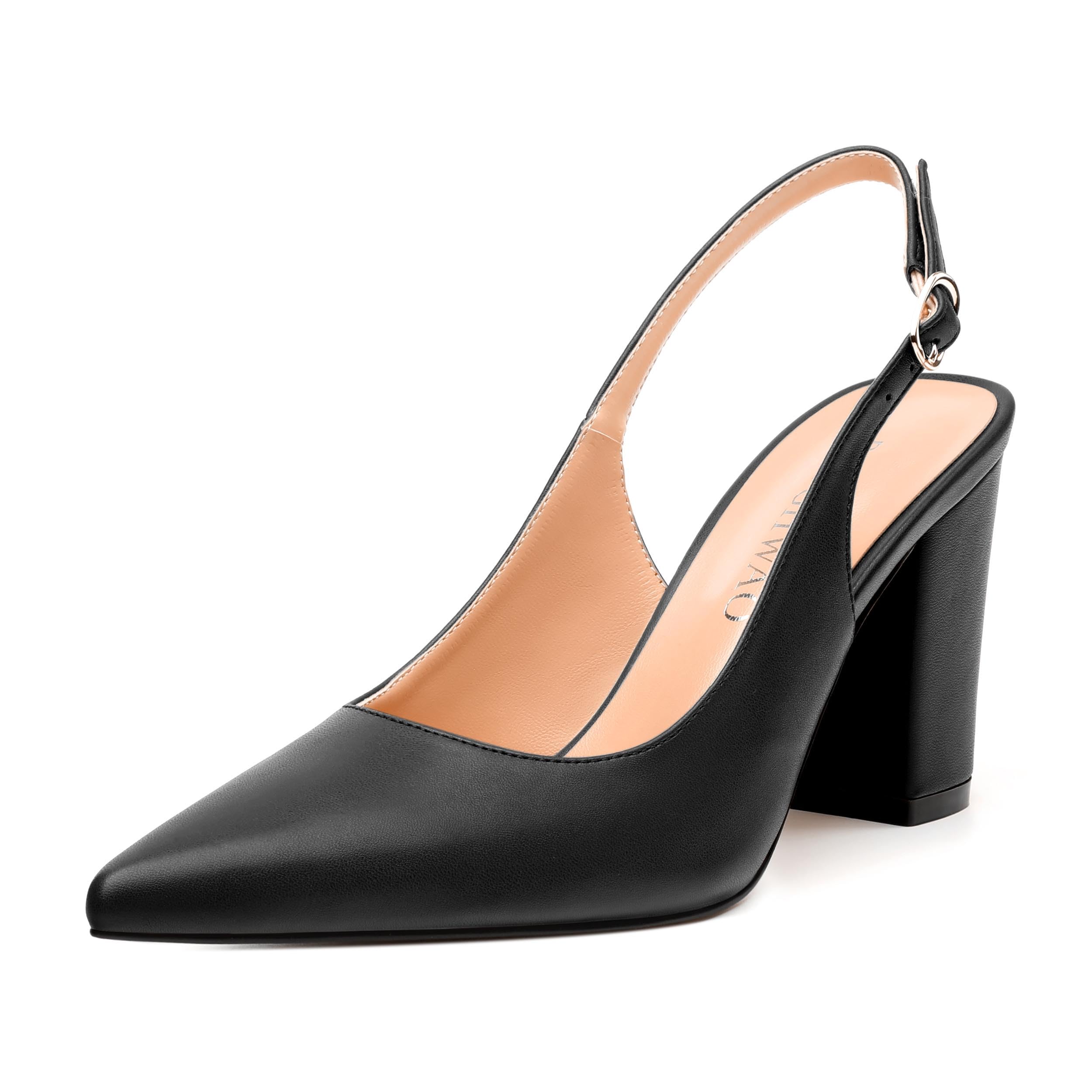 RLYGHWAO Women's Slingback Pumps, Pointed Closed Toe Block High Heels, Fashion Adjustable Buckle High Heel Shoes for Women