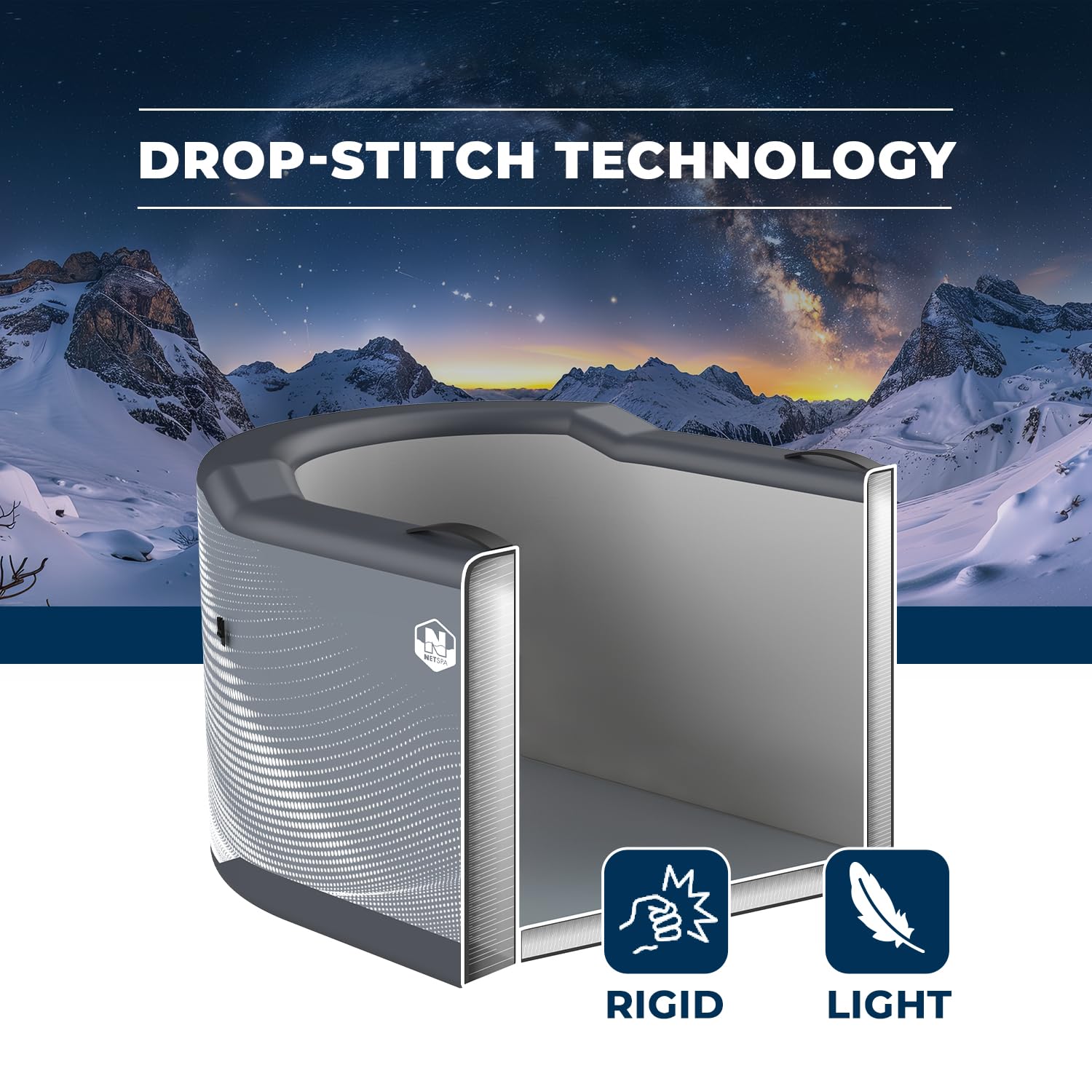 N NETSPA - SP-JRV300 - Bacino ICEBATH NETSPA JARVI Dropstitch: Terapia fredda Nuova Generazione - 170x92x67cm - 1 persona - 300L