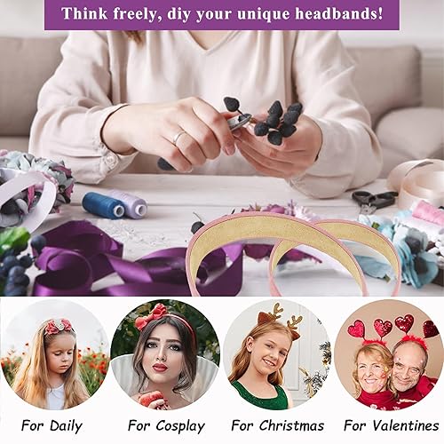 Miniatura 4 de Wecoe 10 diademas de gamuza para mujer, de 1 pulgada de ancho, color rojo, blanco, negro, rosa, morado, azul, verde, antideslizante, a la moda,