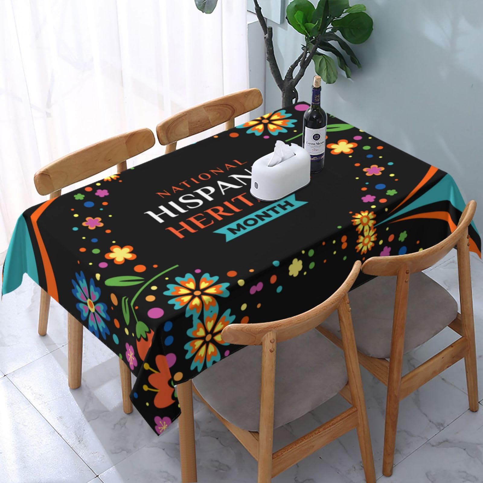 JunHeArt National Hispanic Heritage Month Tablecloth Rectangle Table Cover Washable Table Cloths Decor For Kitchen 54" X 72"