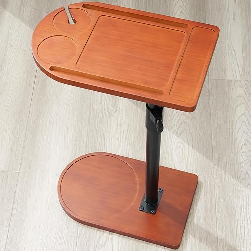 Miniatura 1 de Mesa giratoria de 360 para sofá con brazo de sofá, mesa auxiliar ajustable en altura para cama o silla con ranuras para teléfono y tableta, mesa de