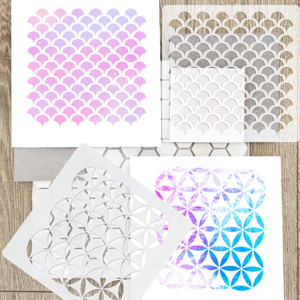 Rolin Roly 6Pcs Geometric Painting Stencils Honeycomb Drawing Templates Durable Stripe Mold for Craft PET Art Scrapbook Tiles DIY Furniture Wall Floor Stencil Décor - Image 3