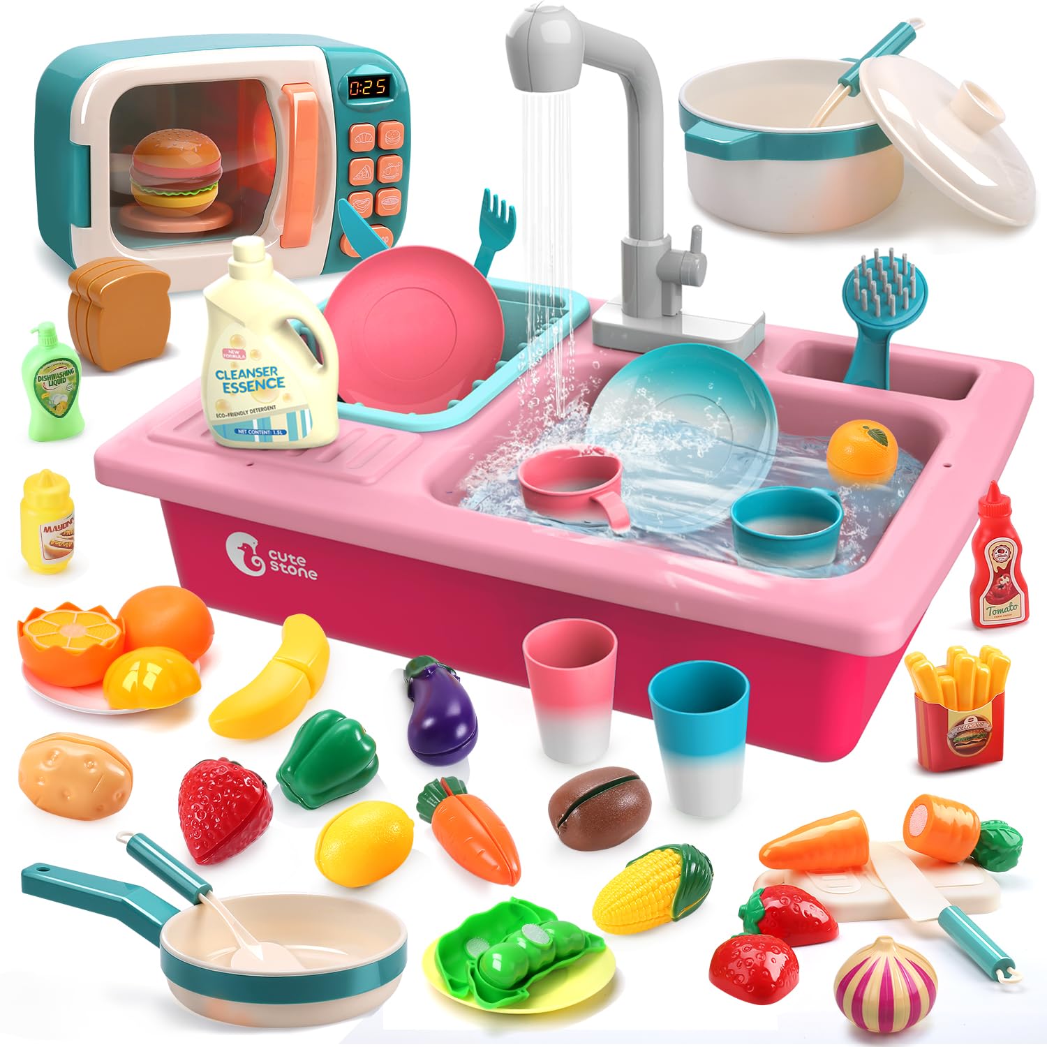 Amazon.com: CUTE STONE Color Changing Play Kitchen Sink Toys with