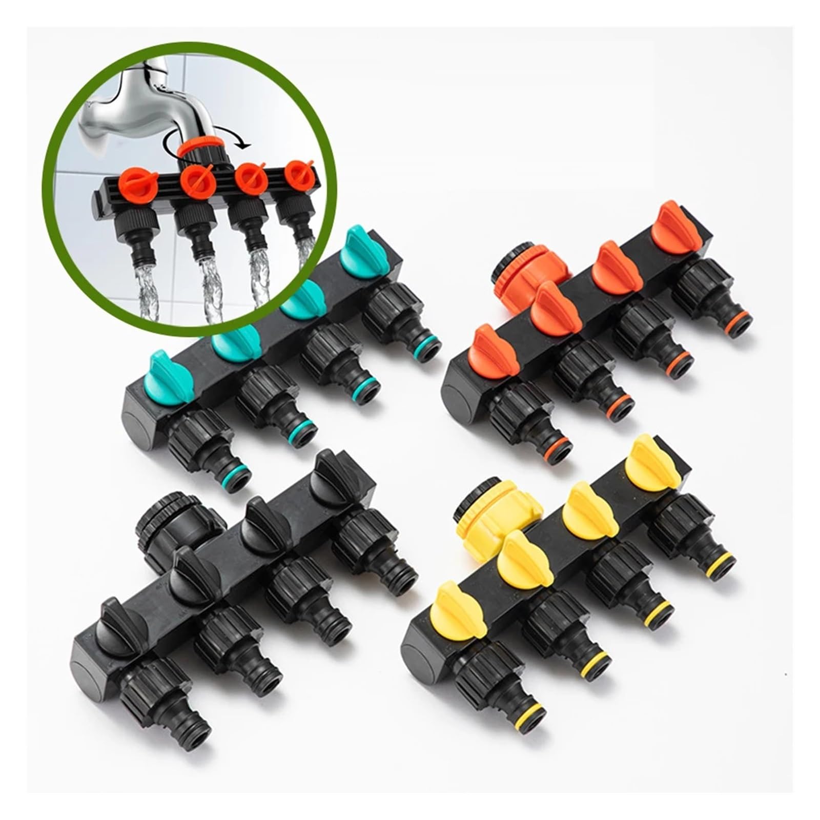 Conector de grifo de 4 vías, accesorios de jardín, distribuidor de agua, suministros de riego, herramienta de accesorios, divisor de manguera for el hogar(naranja)
