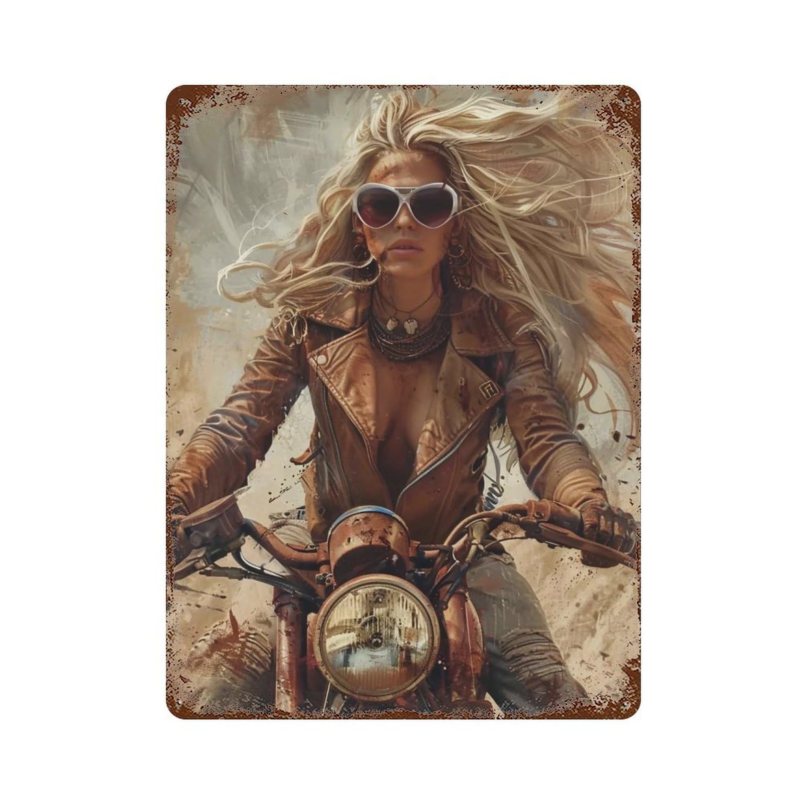 YHGERTKU Post Apocalyptic Dieselpunk Female Warrior 04 Wall Art Retro Iron Vintage Metal Tin Sign Poster Modern Decor for Living Rooms Gift 40x30cm