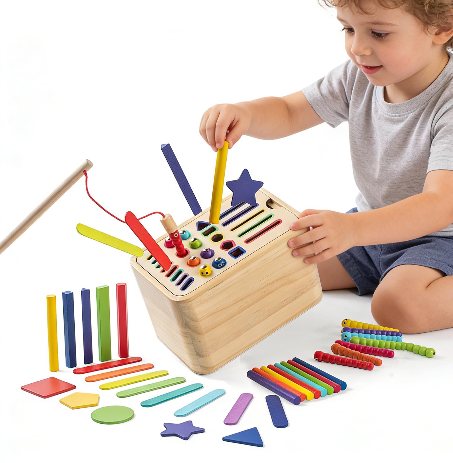 Embosomitr Natural Wooden Sorting Toys for Toddlers 1-3 - Non-Toxic Montessori Color Cups & Shape Blocks, ECO-Friendly Educational Learning Toys for 1+ Year Old Boys Girls — image 1