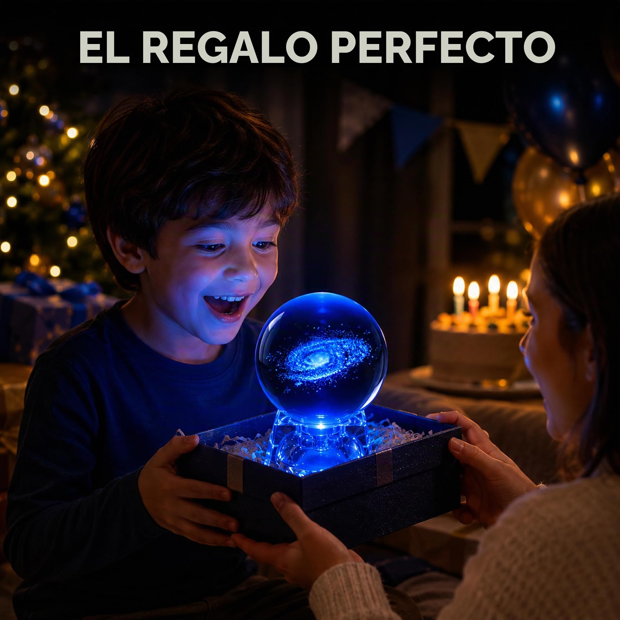 Galaxia Bola de cristal - Luces de noche para niños con base de lámpara LED, Claro 80mm Esfera de cristal Regalos para niños, Lámpara Galaxy lamparas infantiles