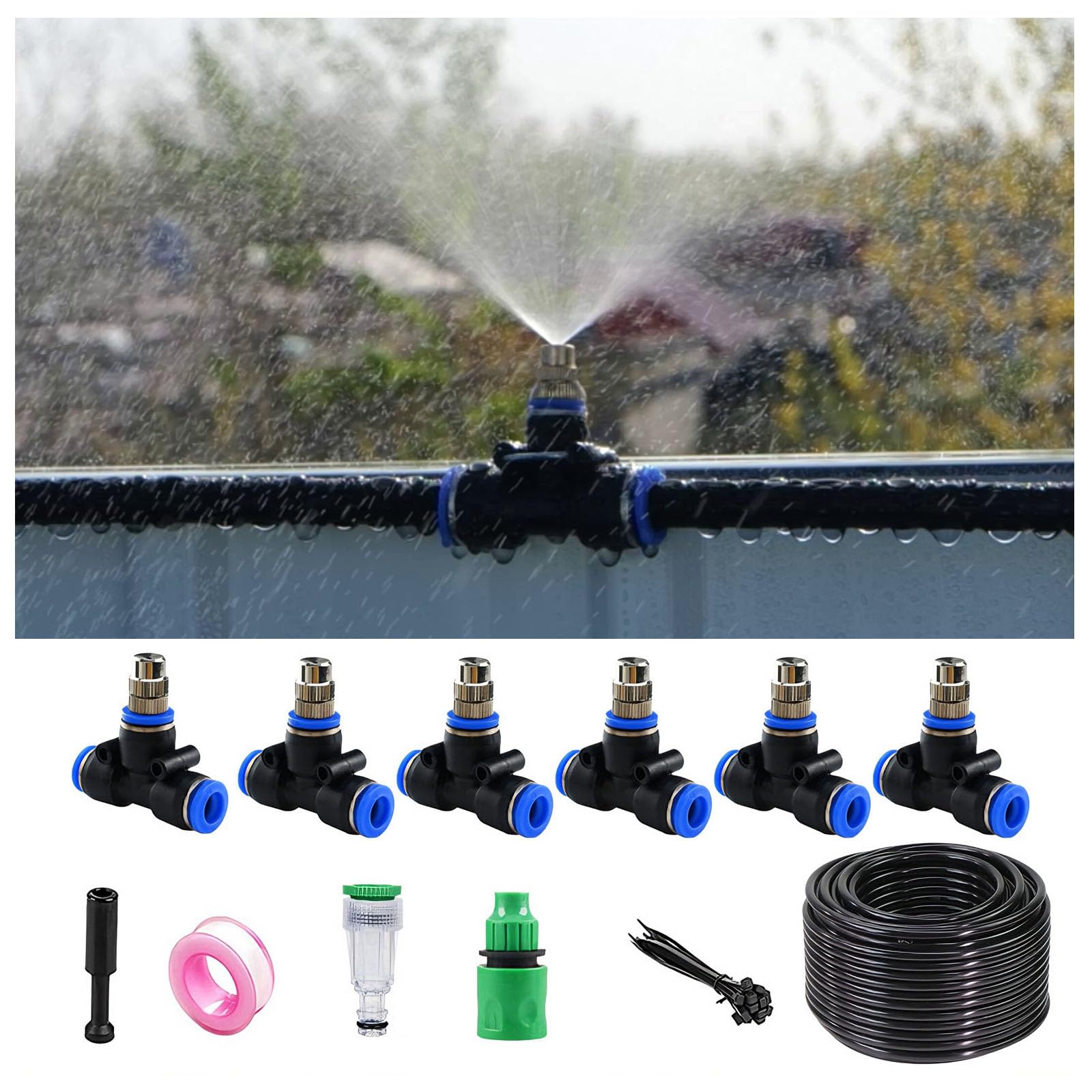 Sistema de riego por goteo para boquillas de riego de jardín, kit de riego automático con manguera de tubo 9/12, aspersor ajustable, plantas ele negro 30m 912 pipe + 30 sets of quick-connect fittings